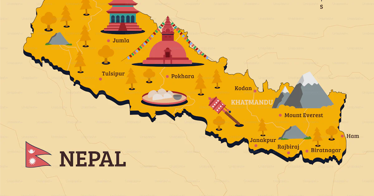 A map of nepal with all the major tourist attractions vector – Map ...