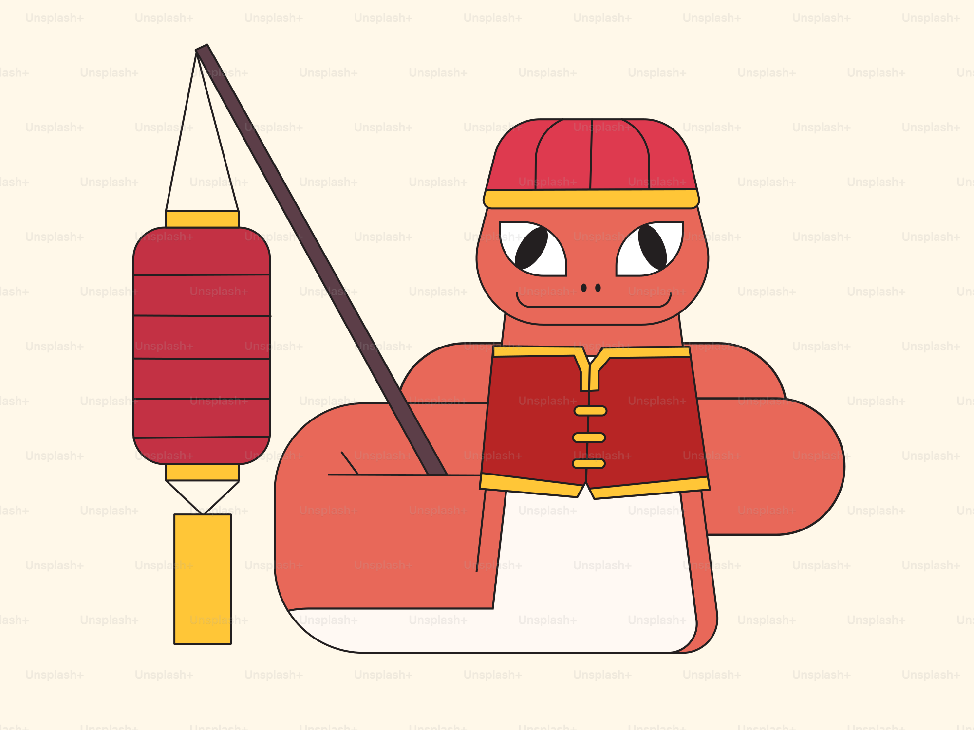 A cartoon character holding a fishing rod