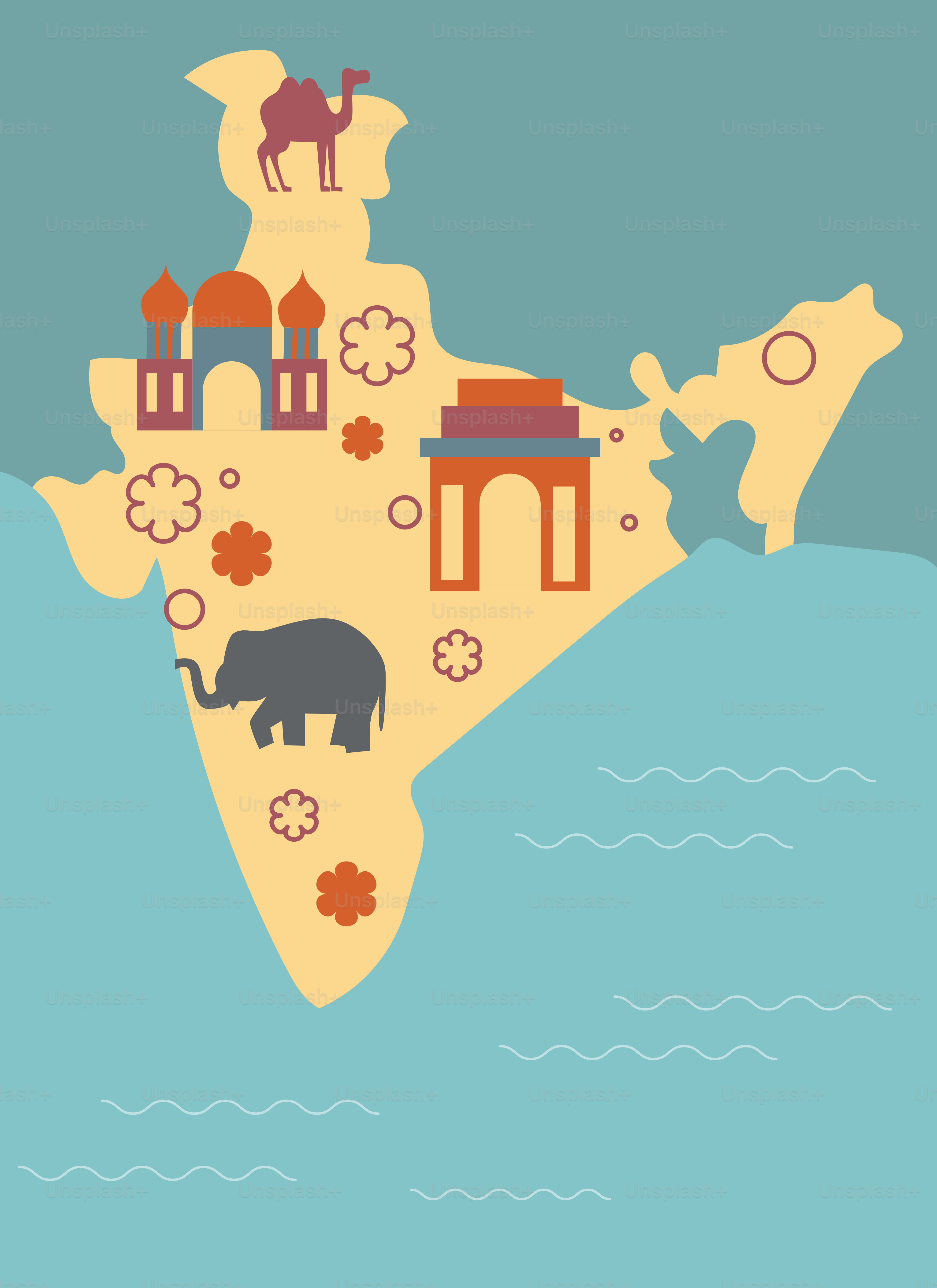A map of india with animals on it