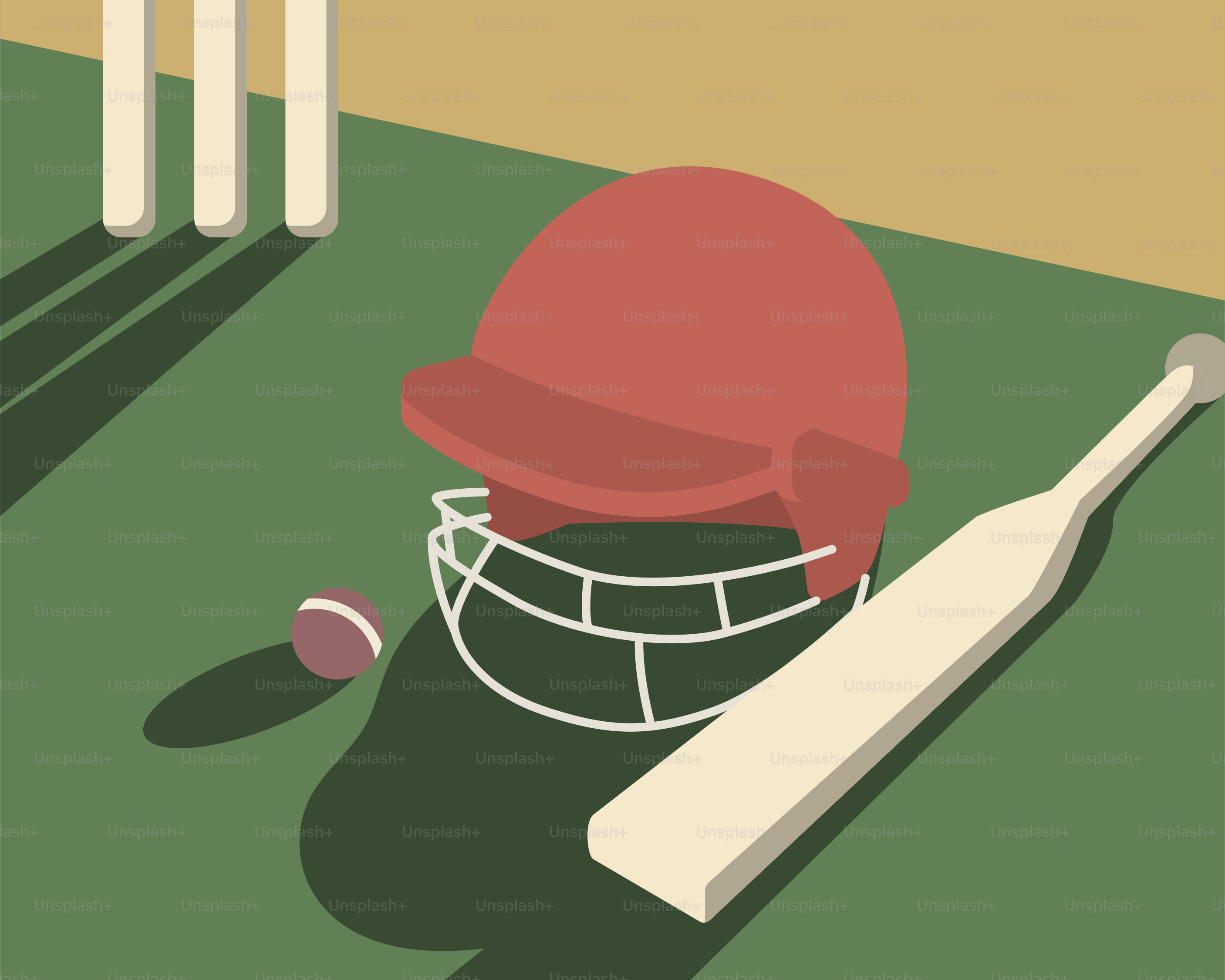 A picture of a cricket helmet and ball