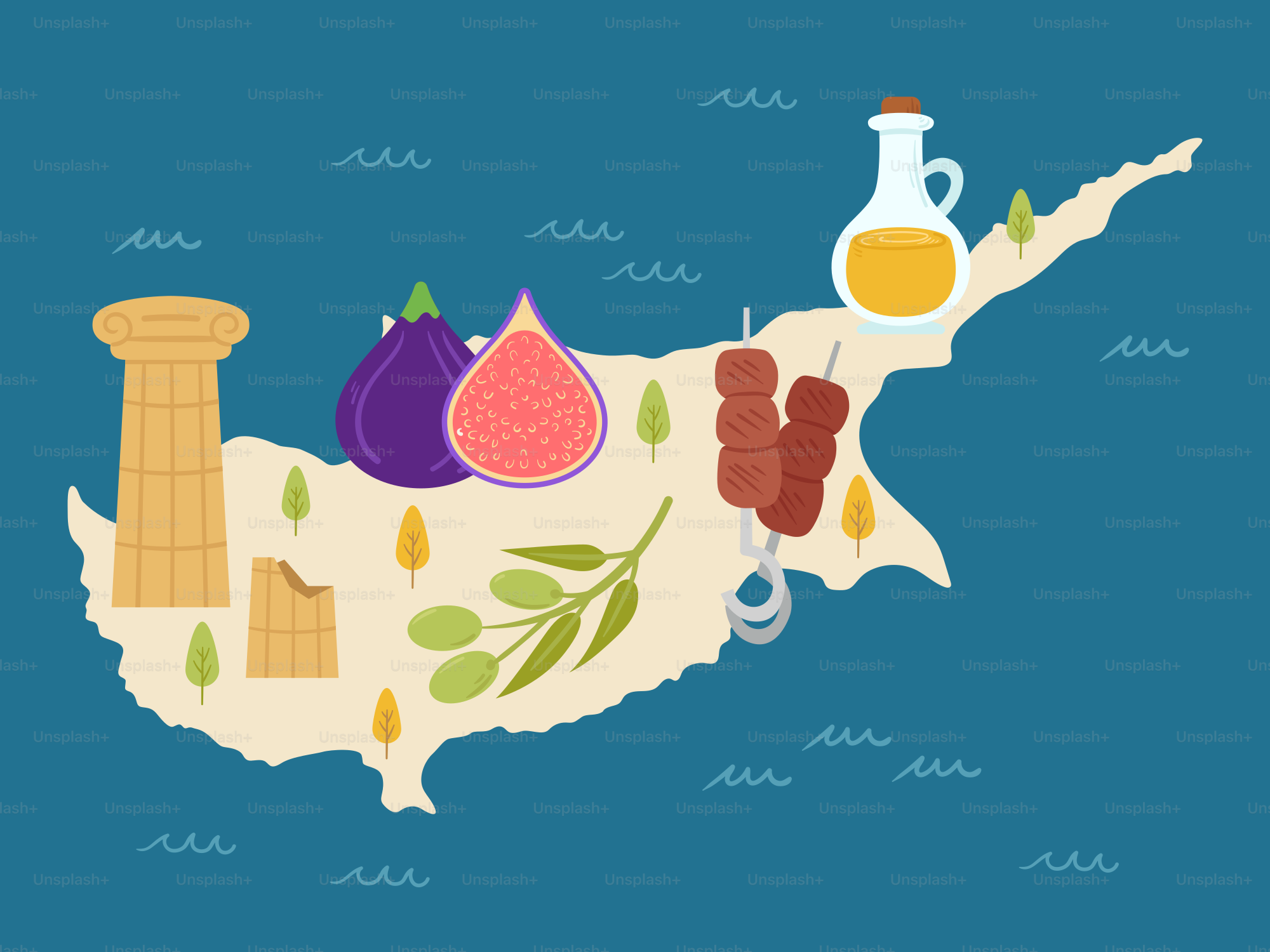 A map of the united states with a variety of foods on it