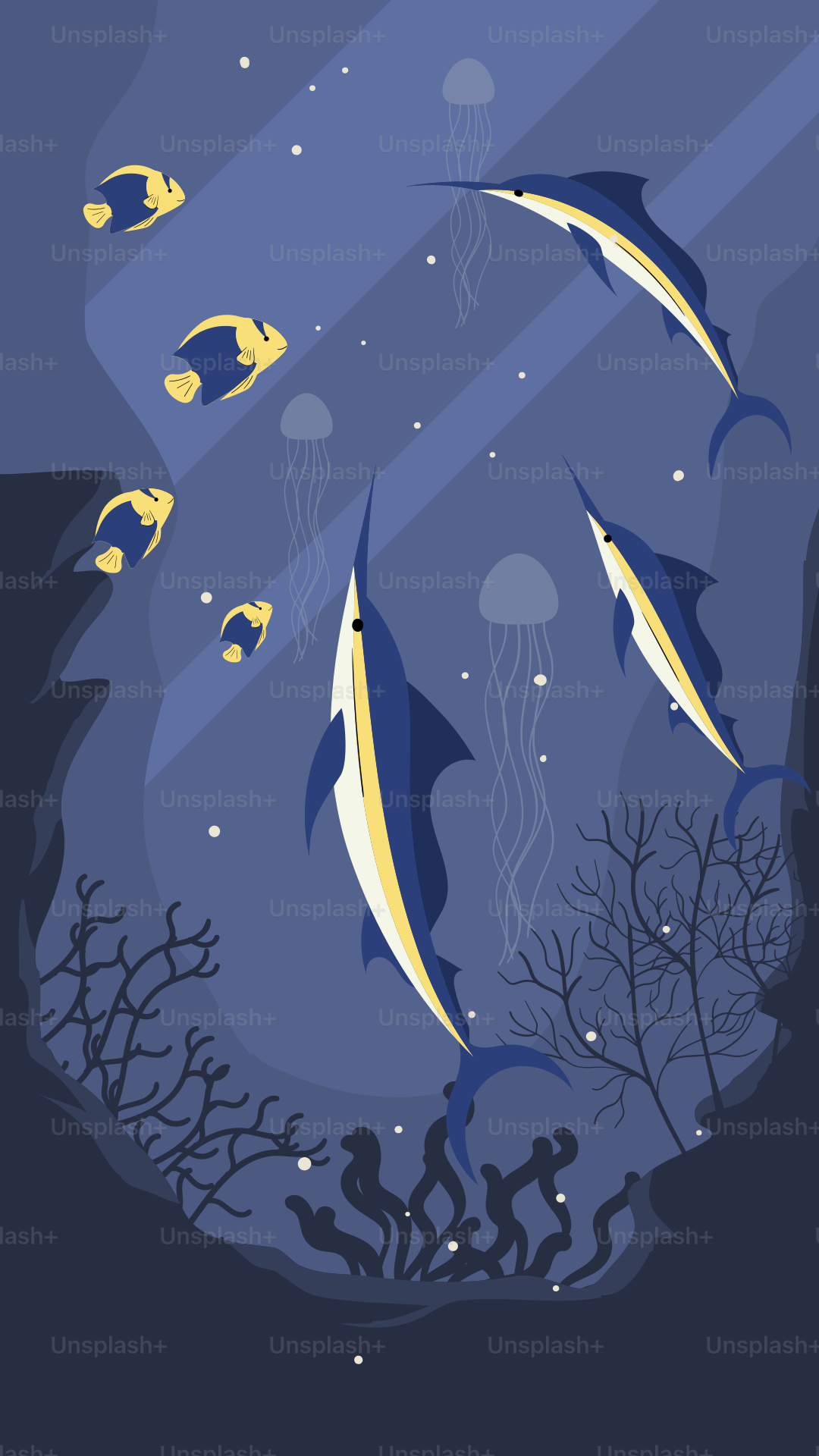 A group of fish swimming in the ocean