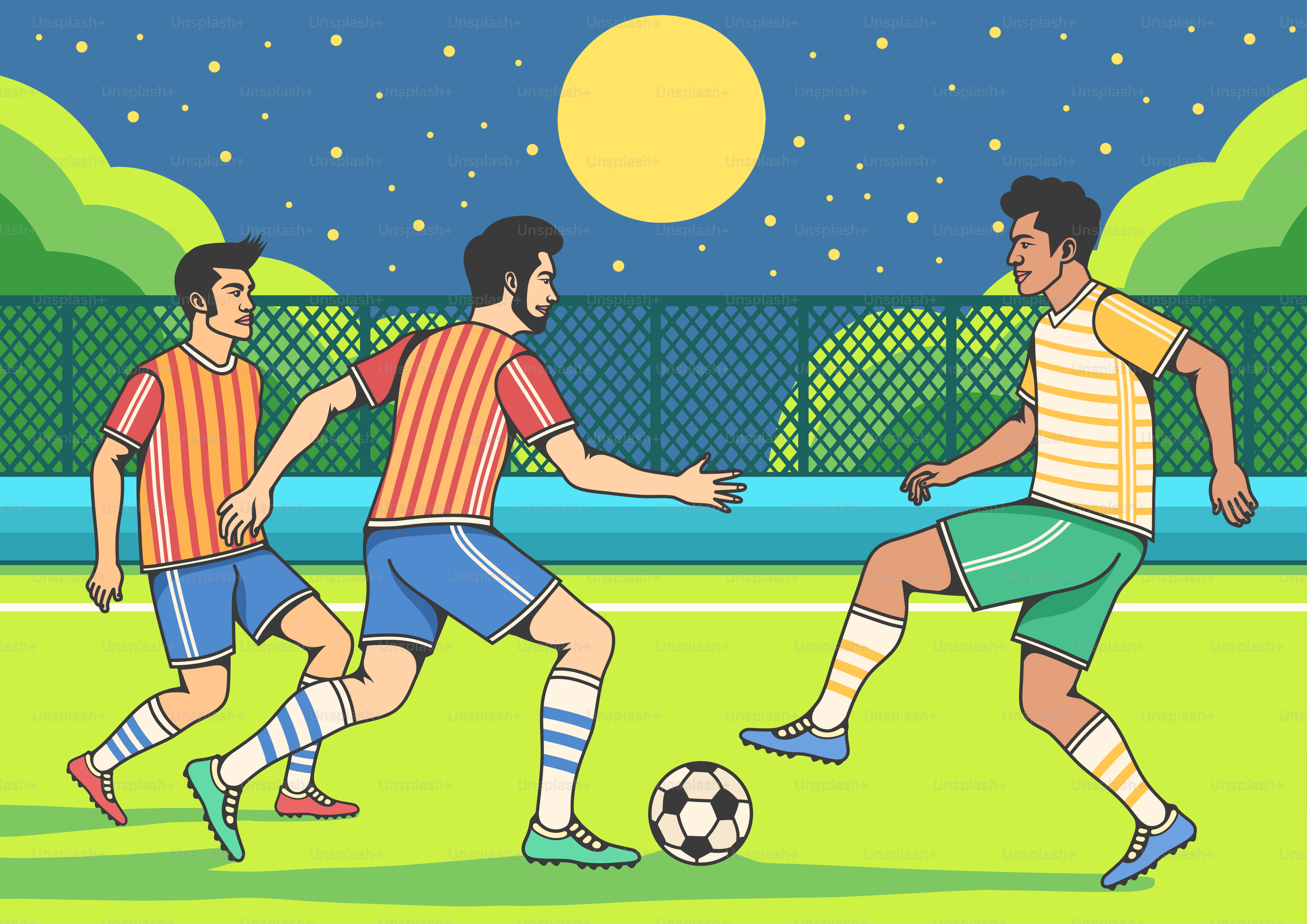 A group of men playing a game of soccer