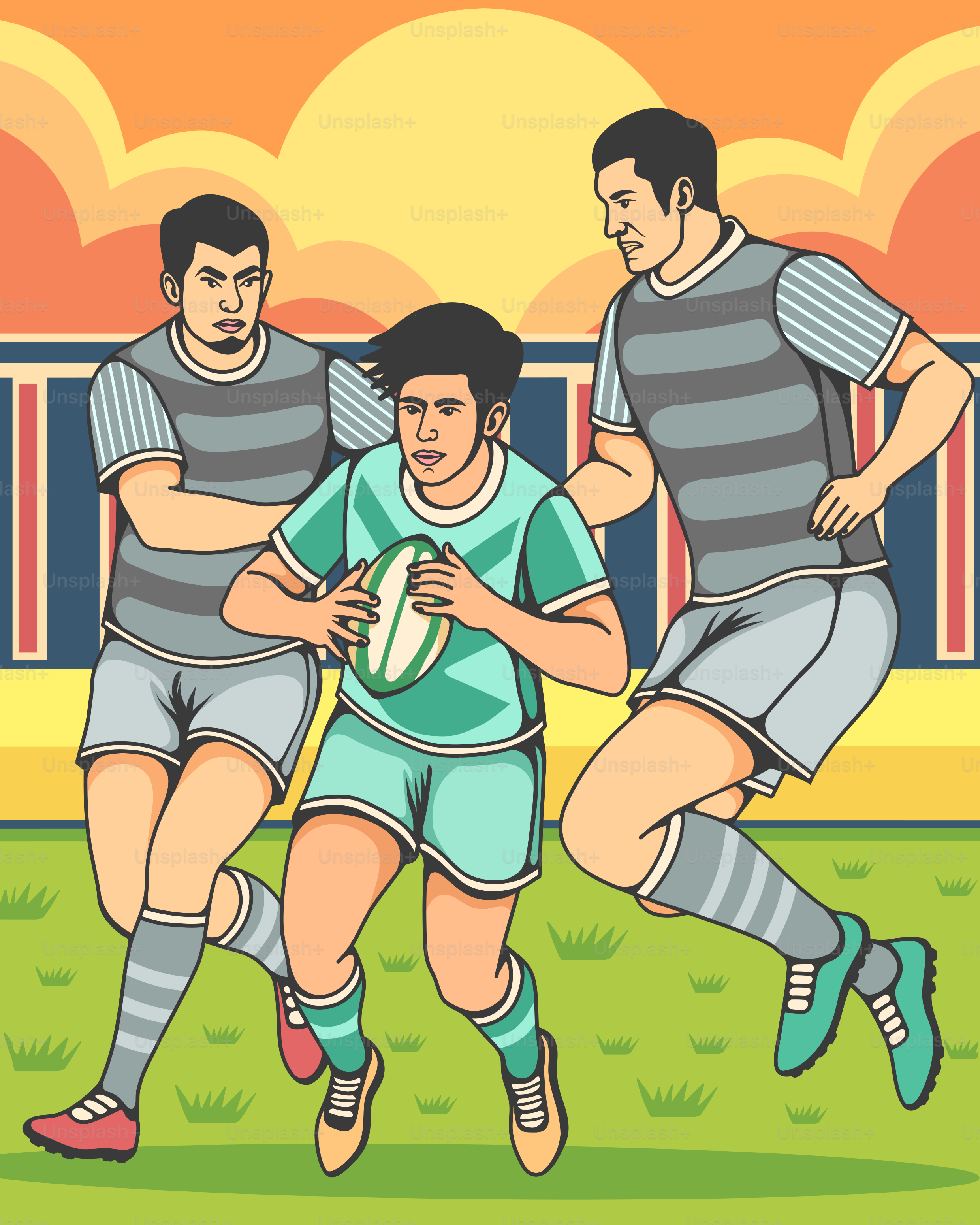 A group of men playing a game of rugby
