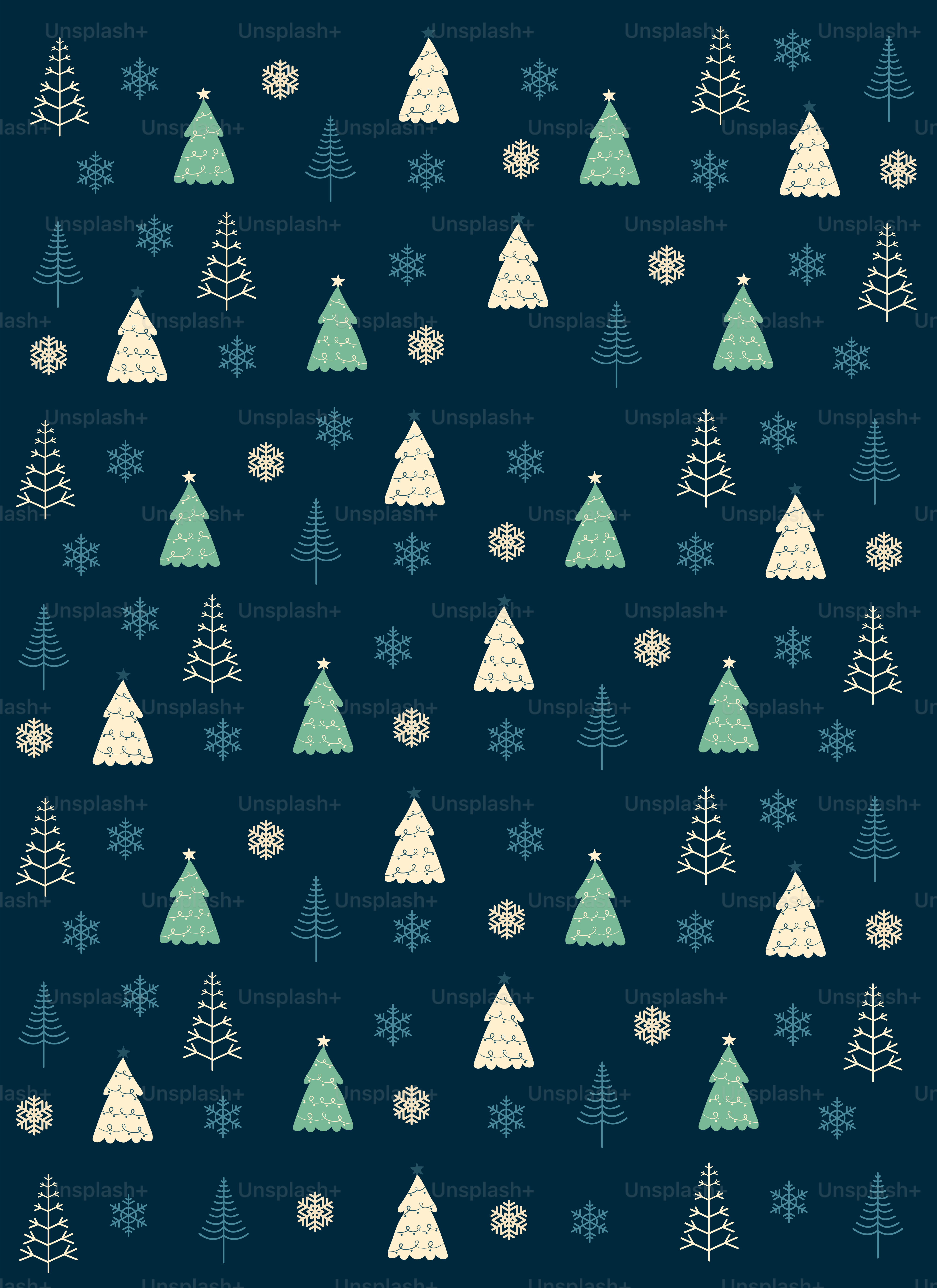 A blue background with trees and snowflakes