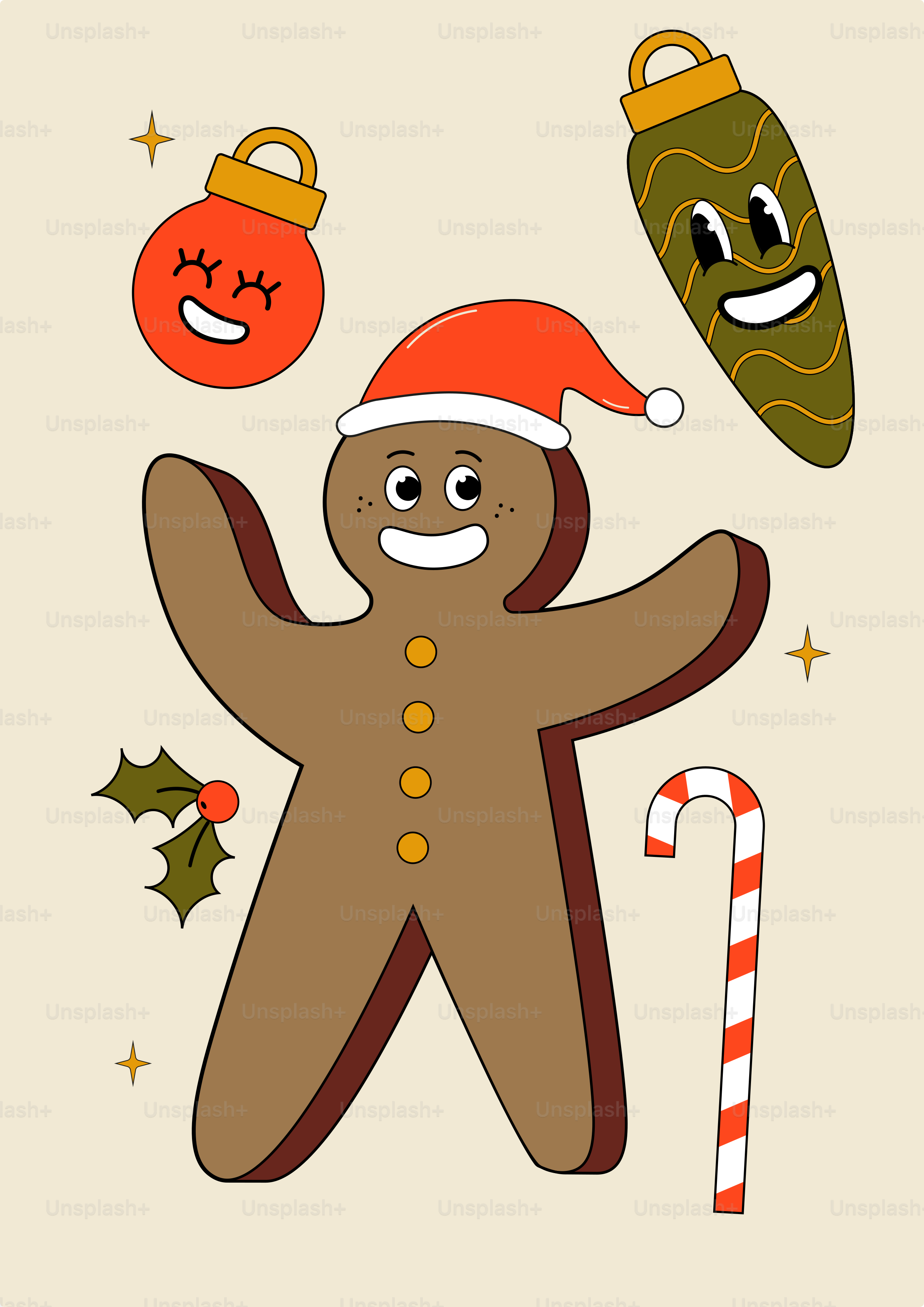 ジンジャーがキャンディケインを持っているクリスマスカード