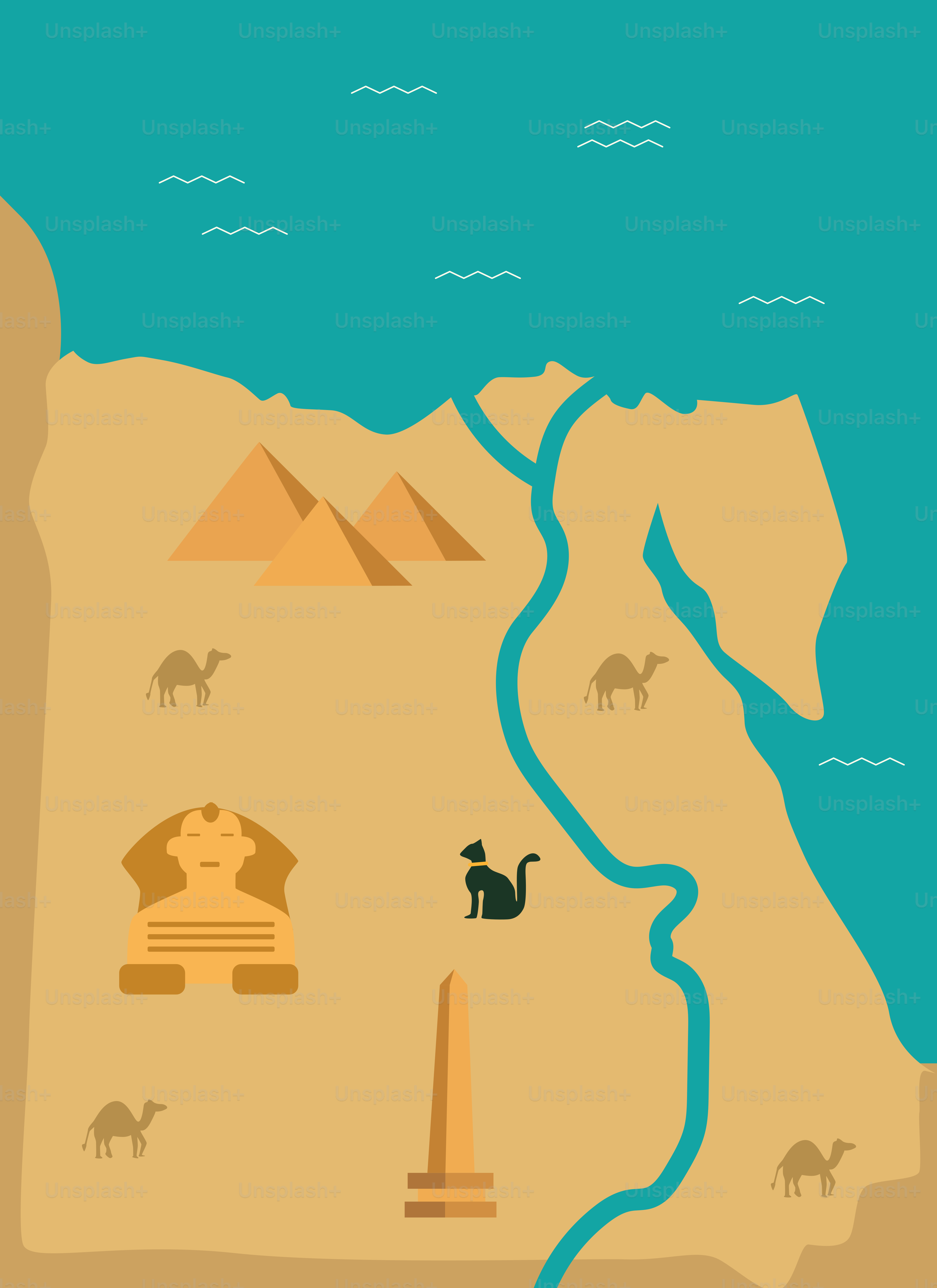 A map of egypt with a river running through it
