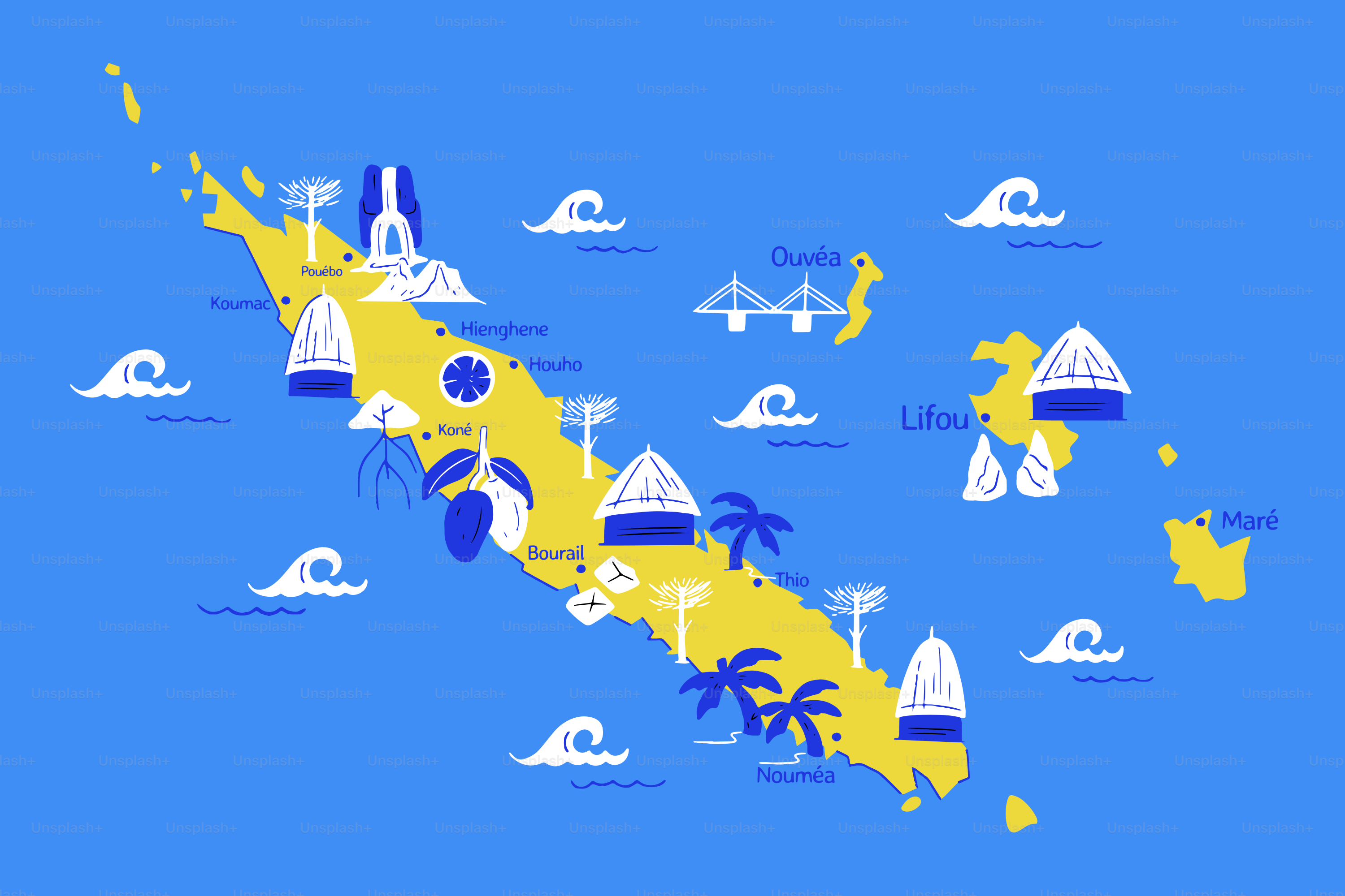 A blue and yellow map of new zealand