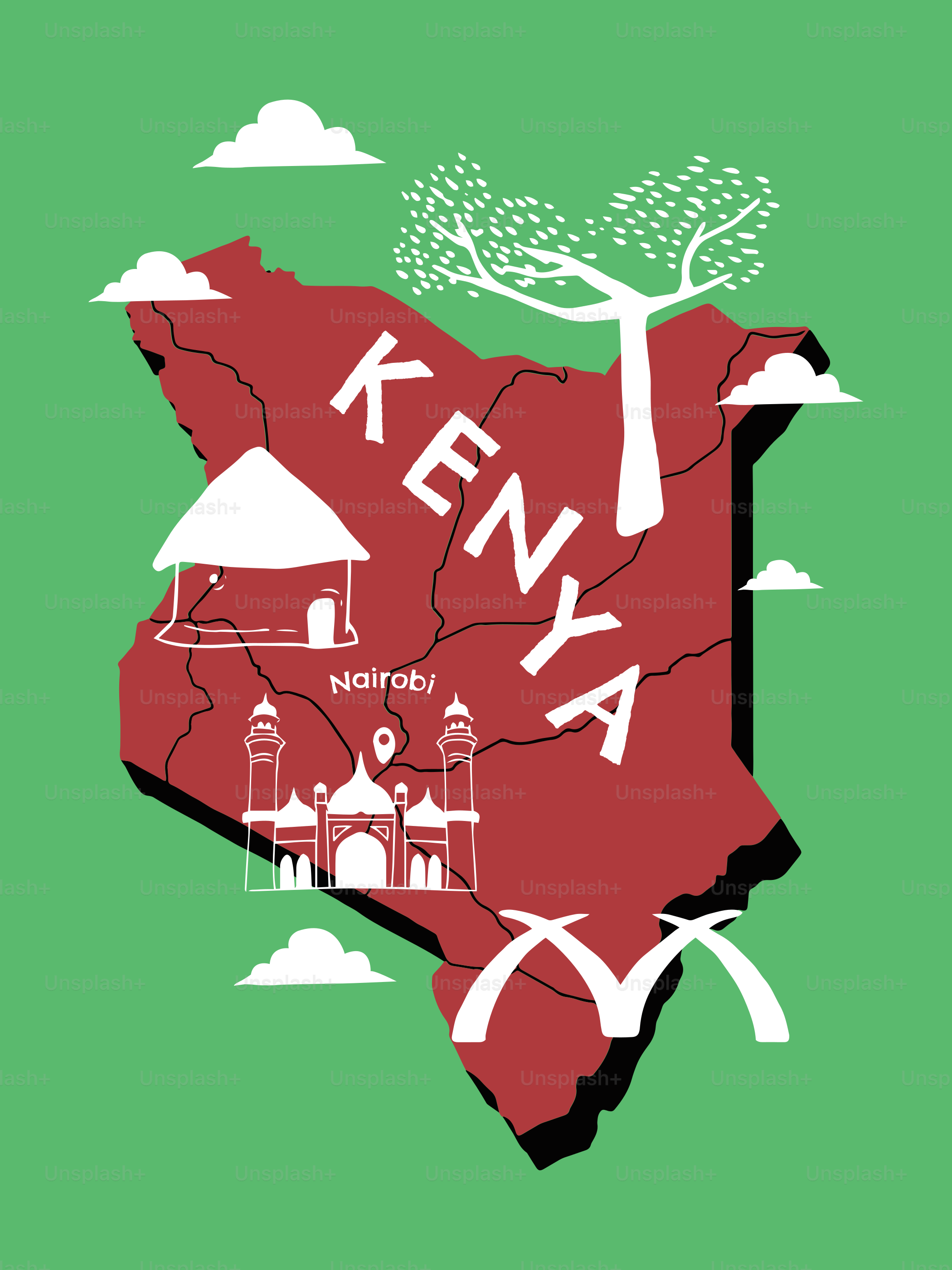 A map of kenya on a green background