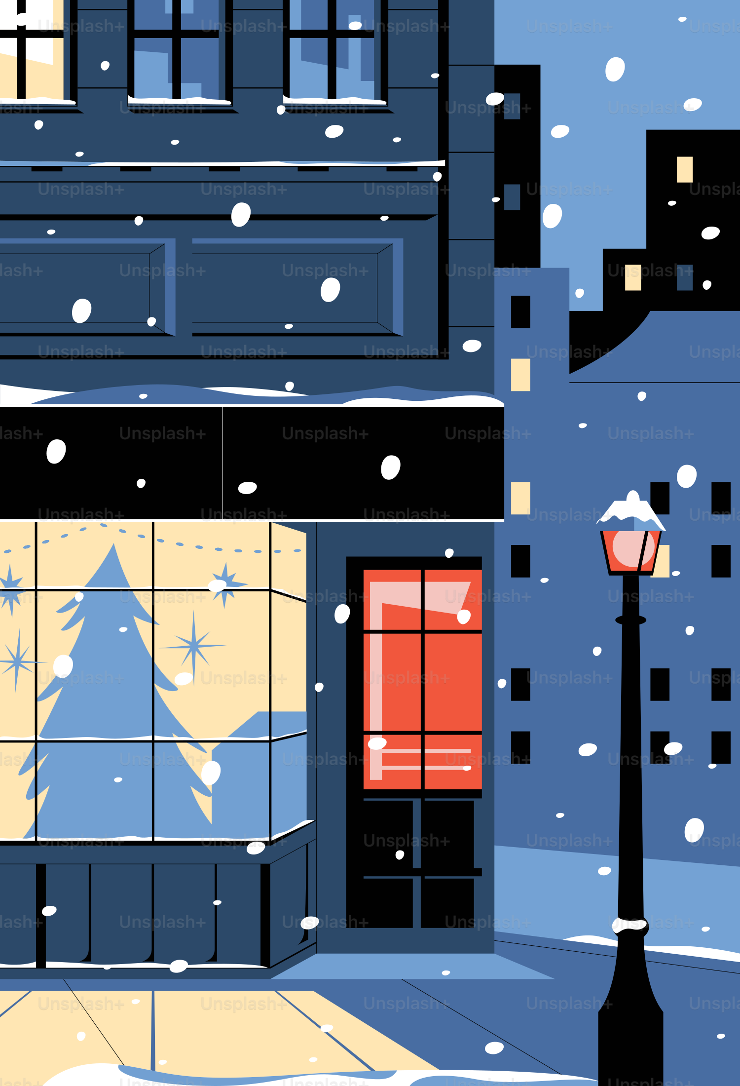 A building with a christmas tree on the front of it