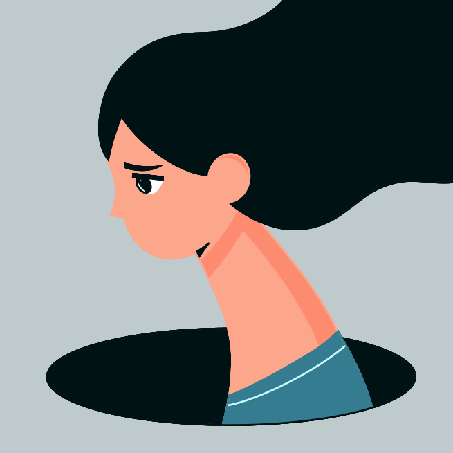 A woman with long black hair sitting down