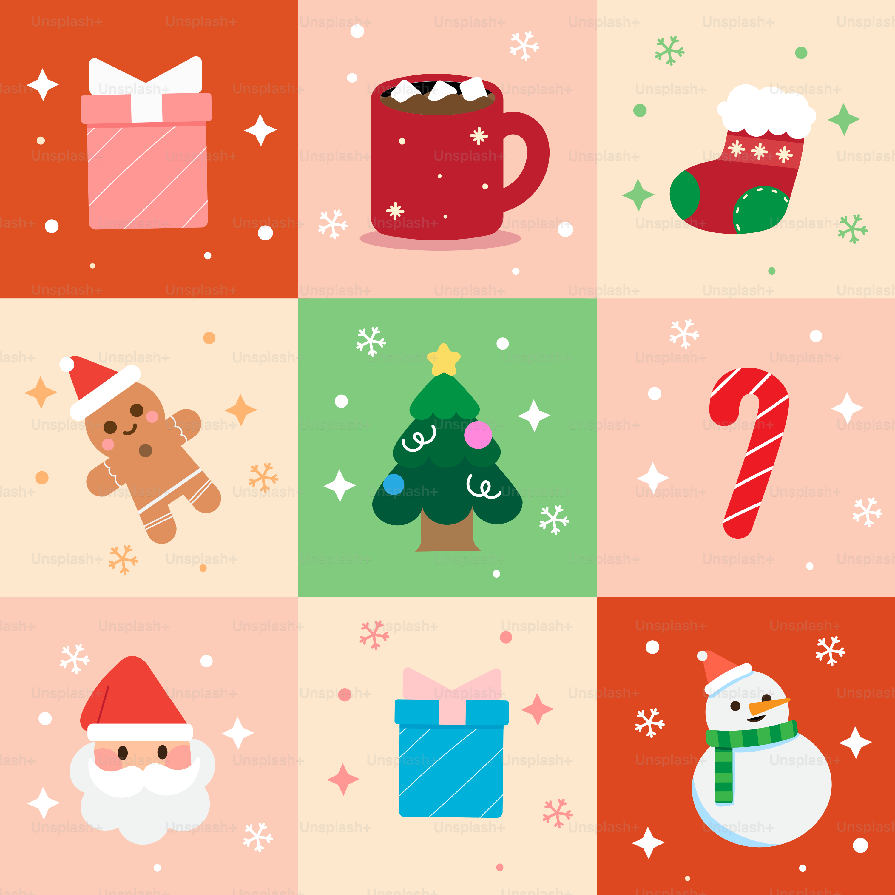 Une image d’objets de Noël sur un fond à damier