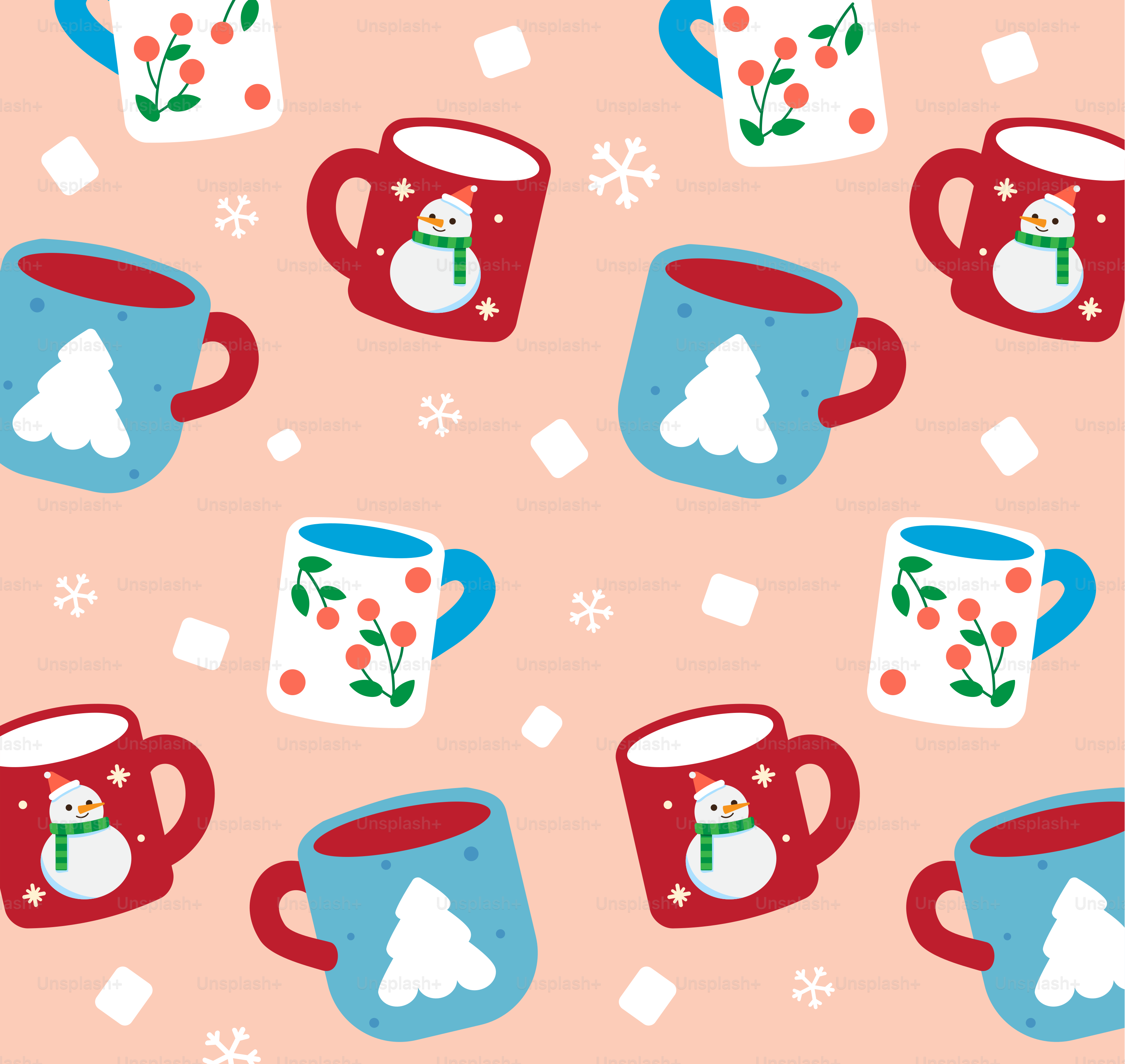 A pattern of coffee mugs on a pink background