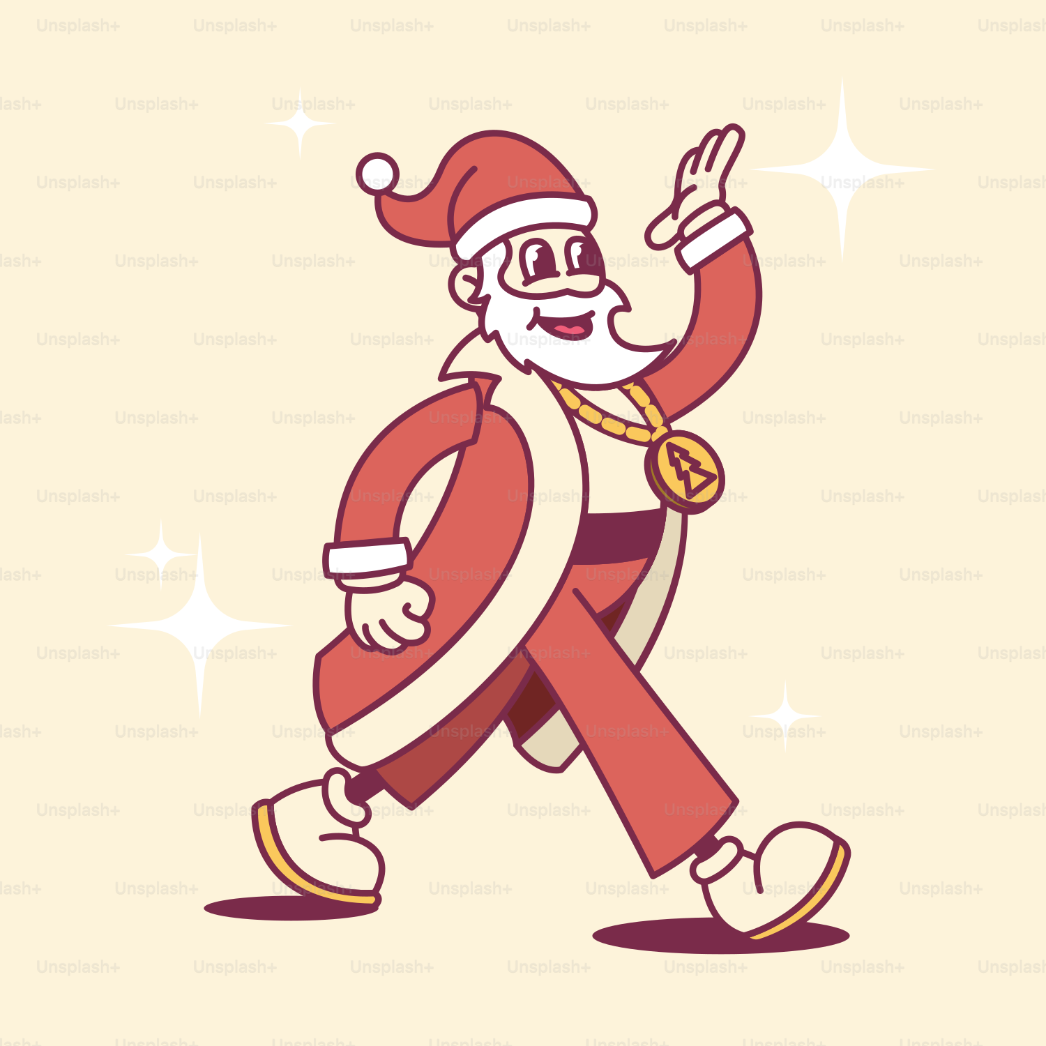 A cartoon of a santa clause running