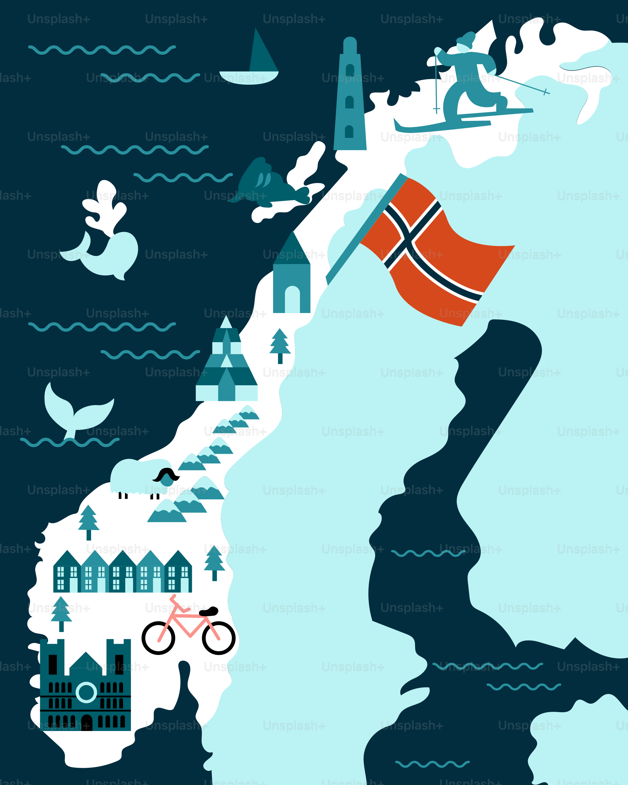 A map of the united states with a flag