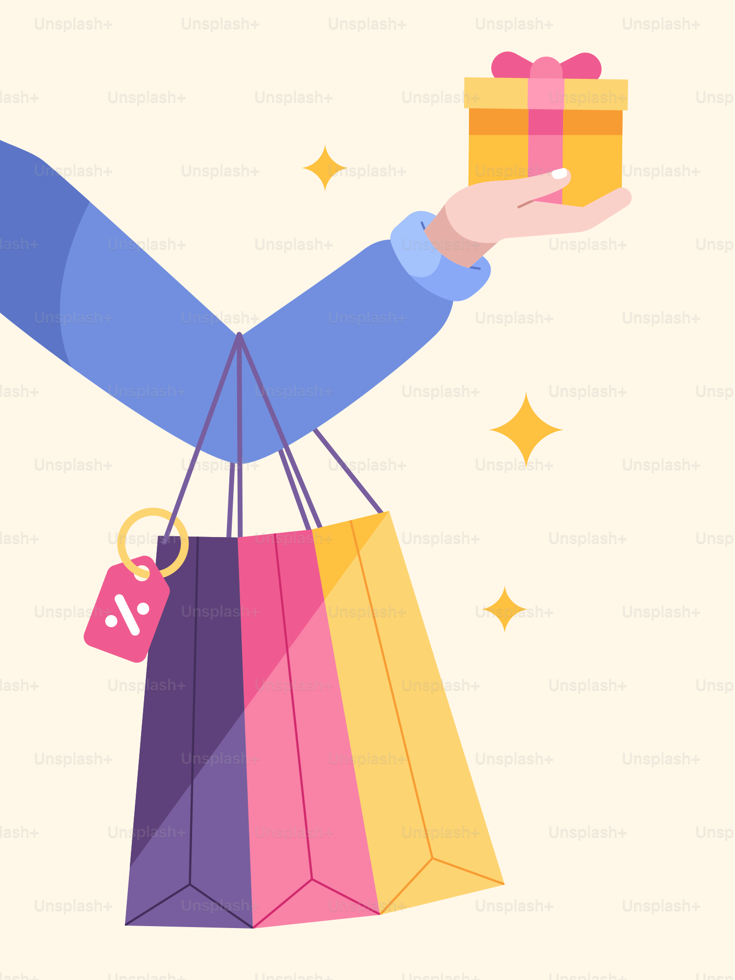 A person holding a gift bag with a tag on it