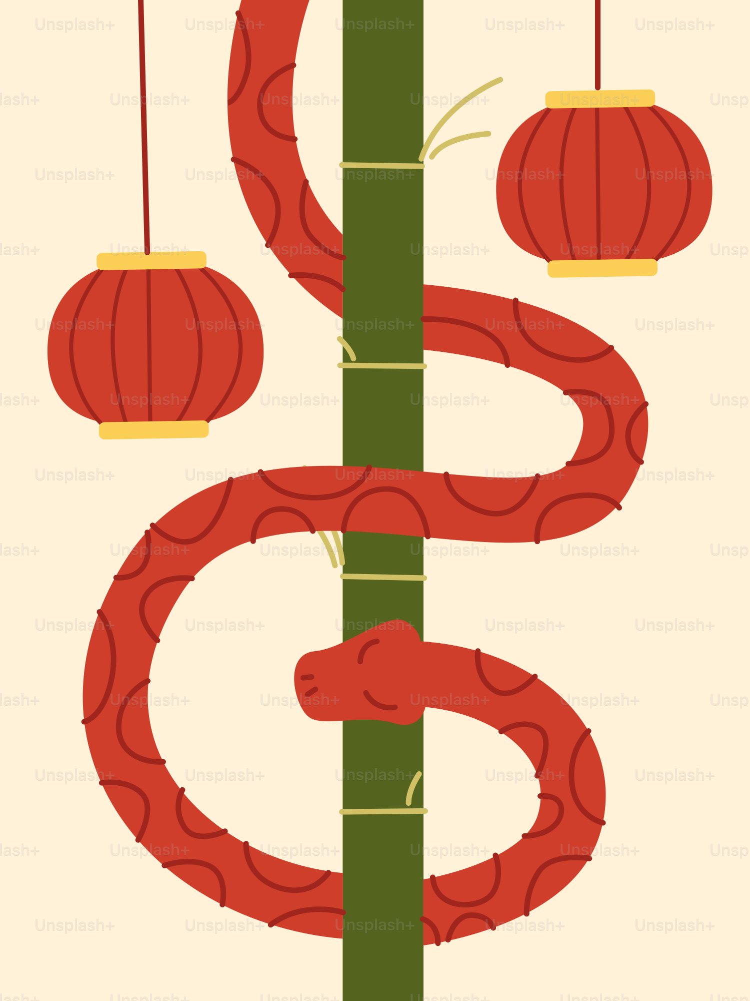 A red snake hanging from a tall pole