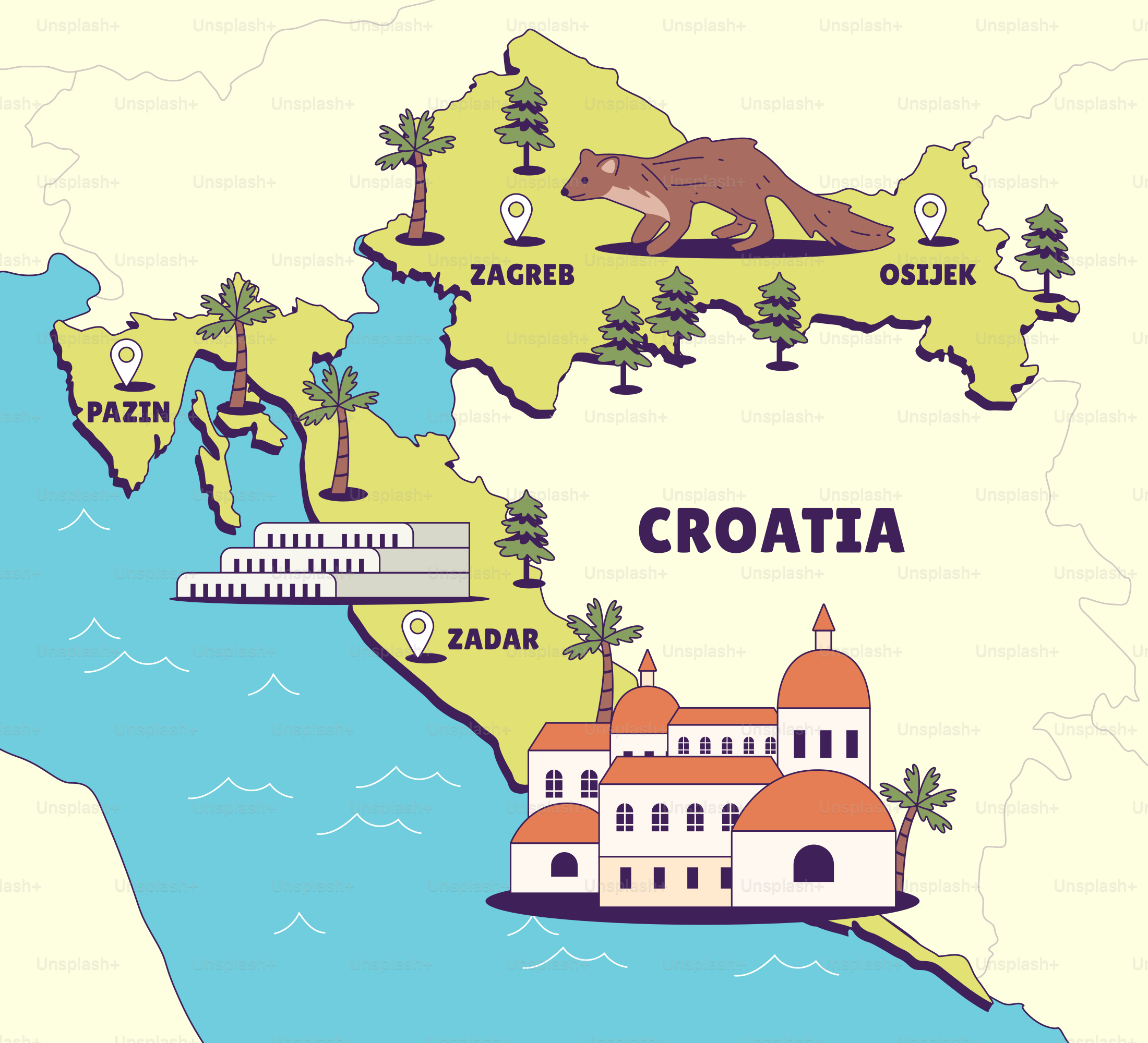 A map of croatia with all the towns