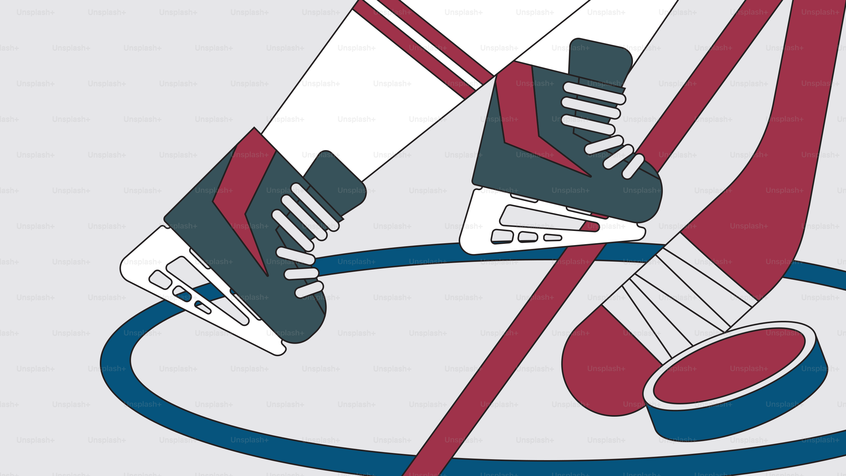 A pair of ice skates on top of a hockey rink