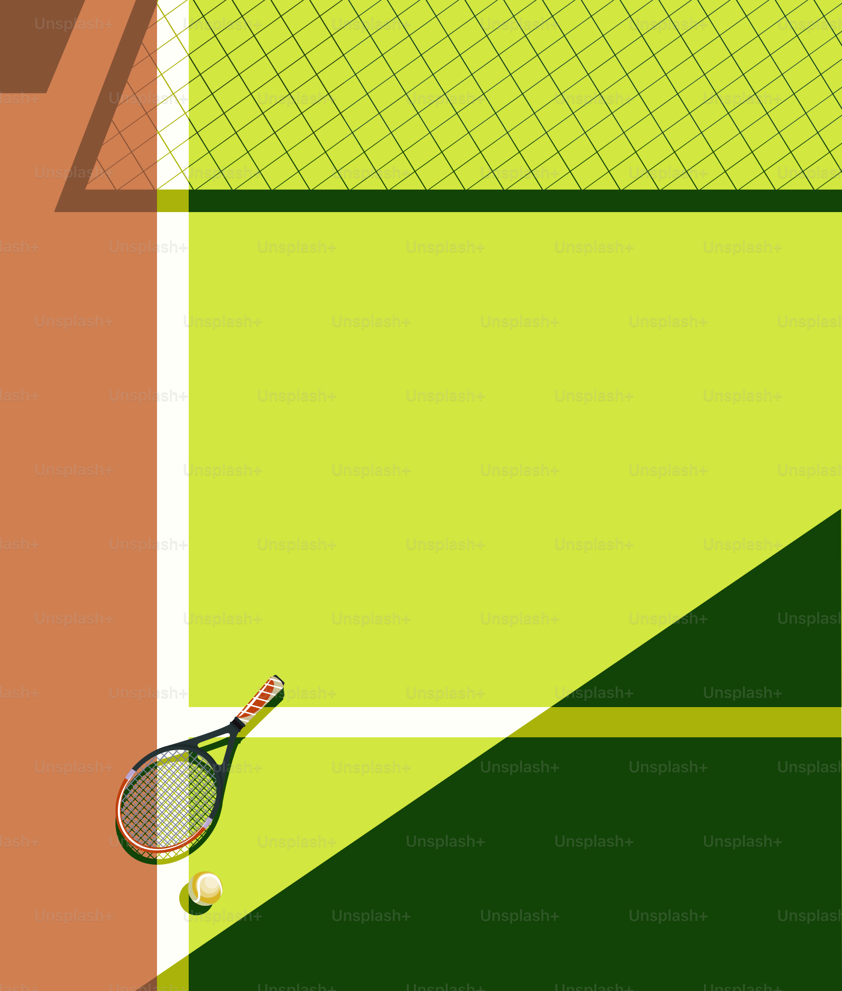Un campo da tennis con racchetta e palla
