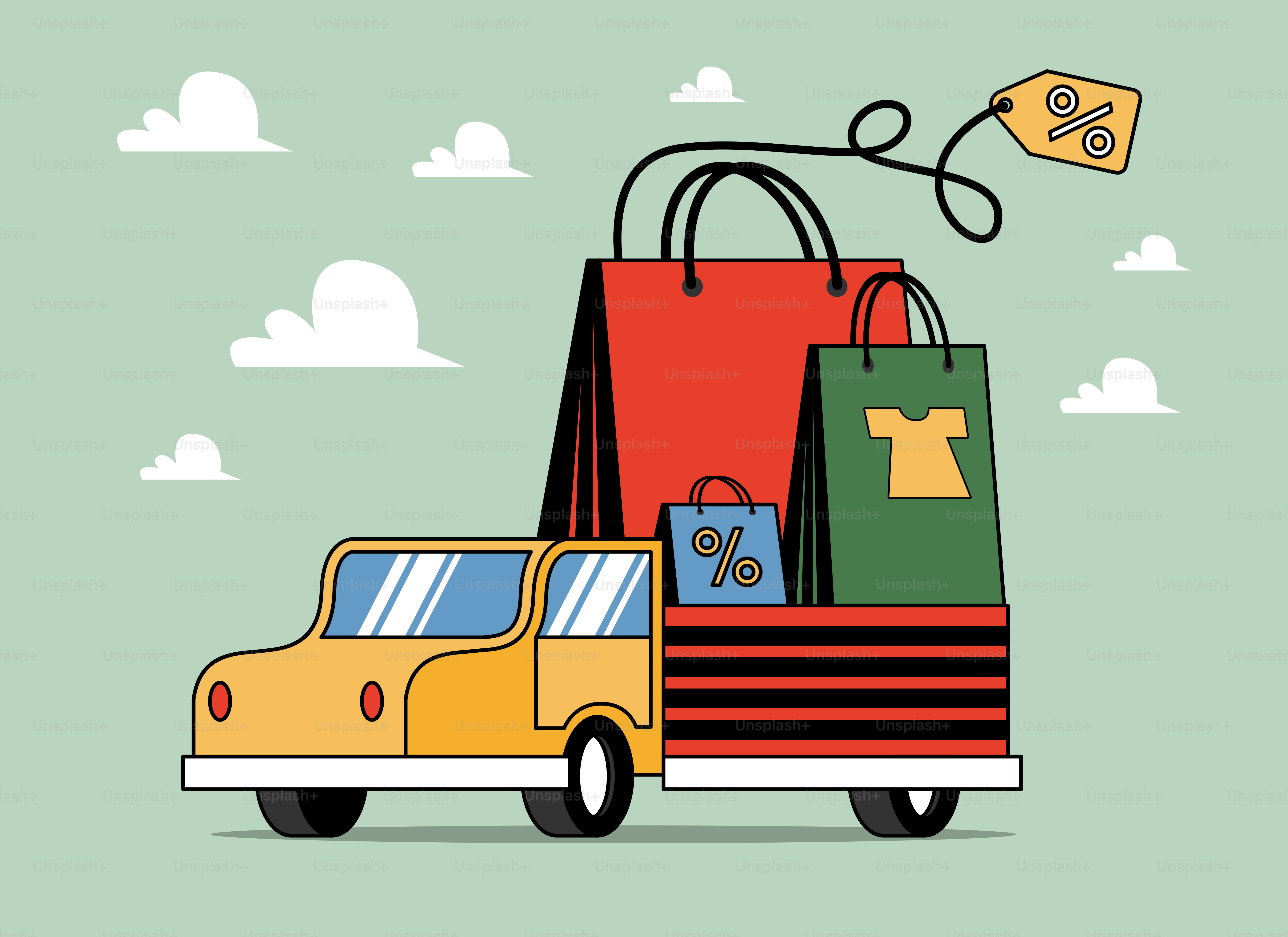 Um caminhão com sacolas na traseira