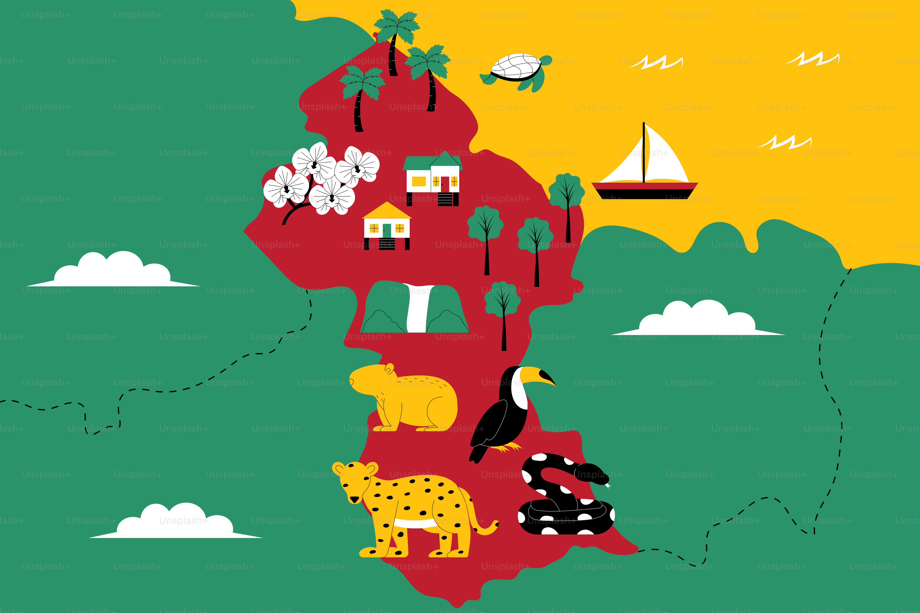 A map of the united states with animals on it