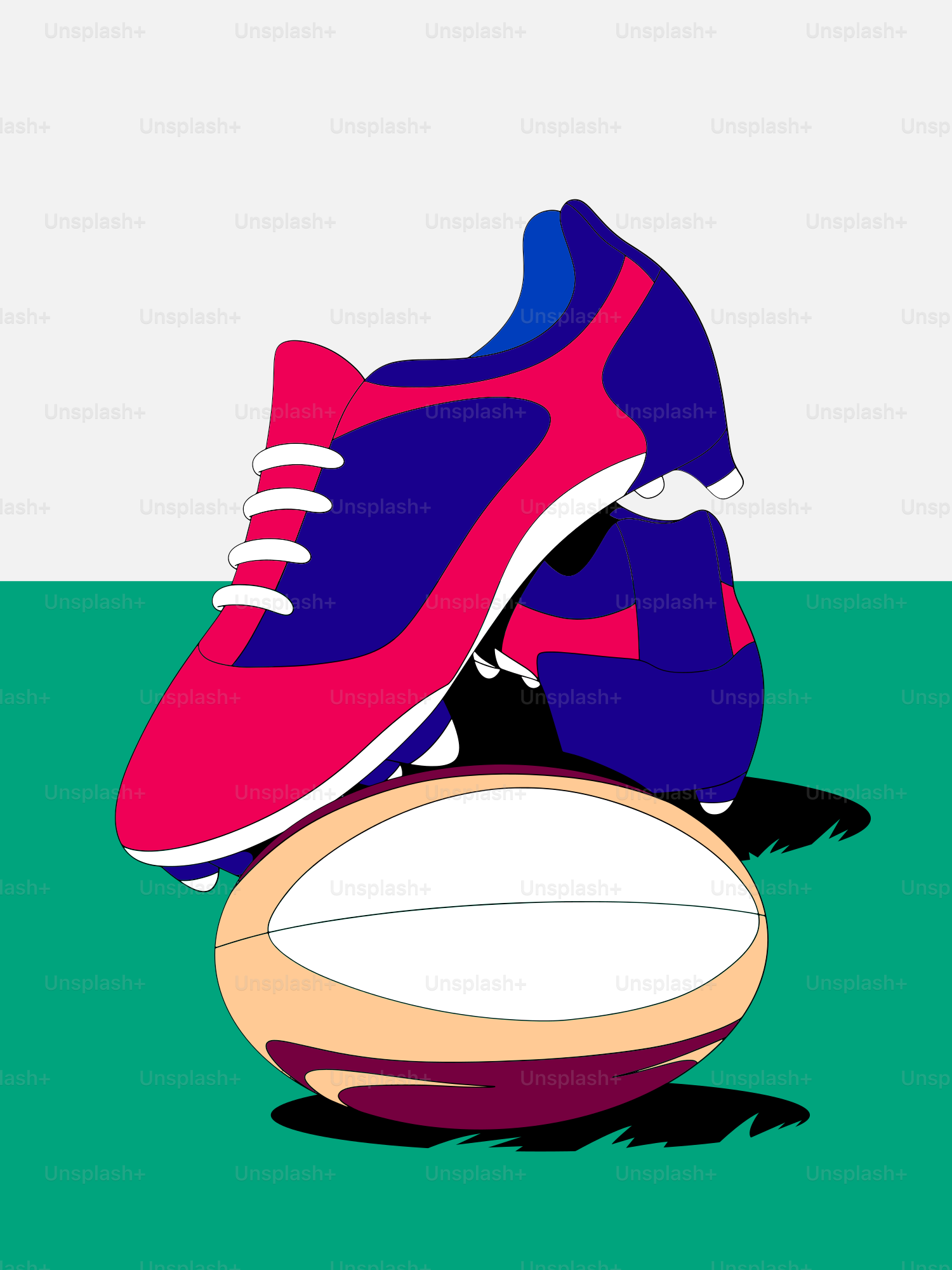 Ein Paar Schuhe sitzen auf einem Rugbyball