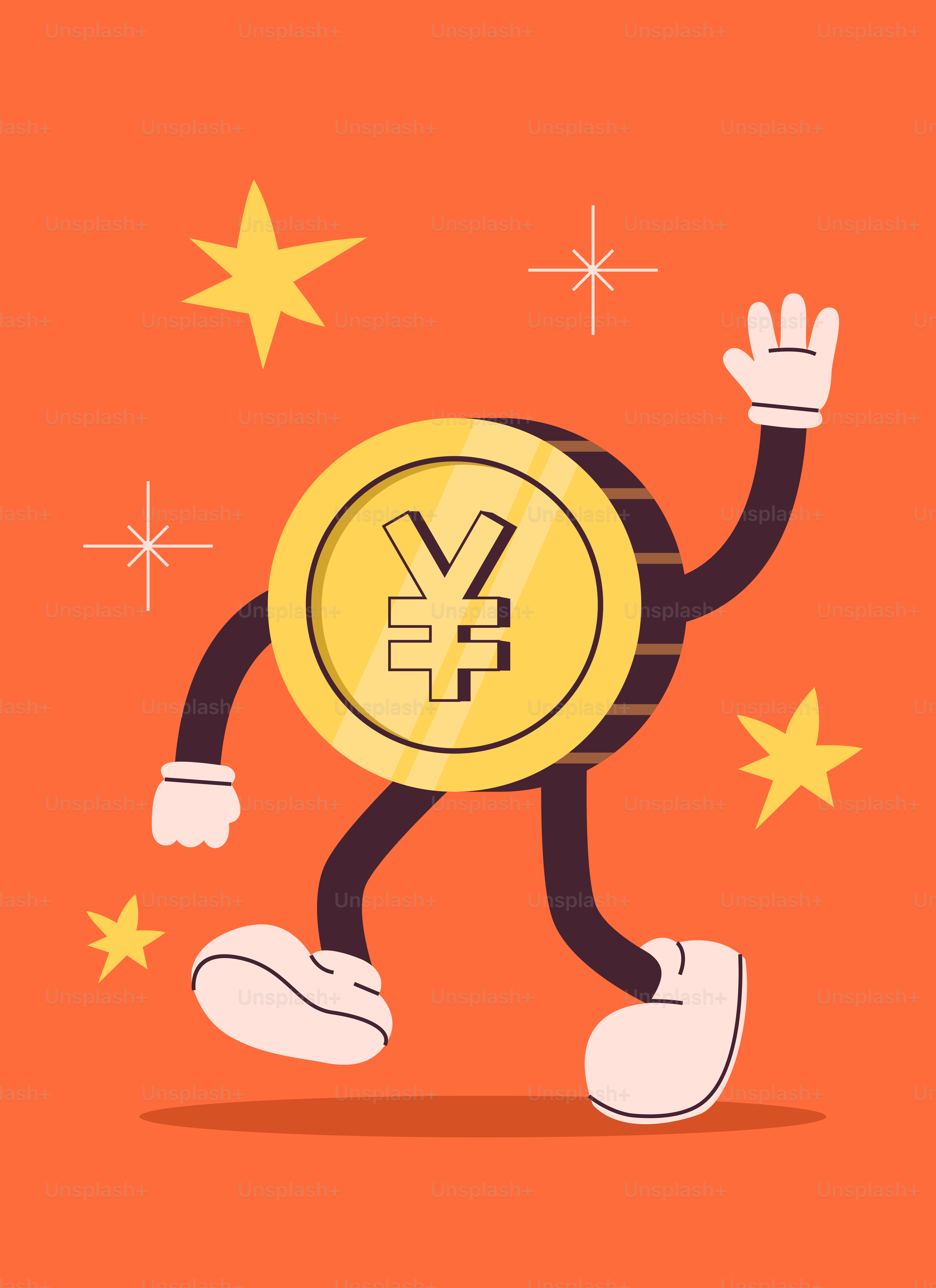 A cartoon character running with a gold coin