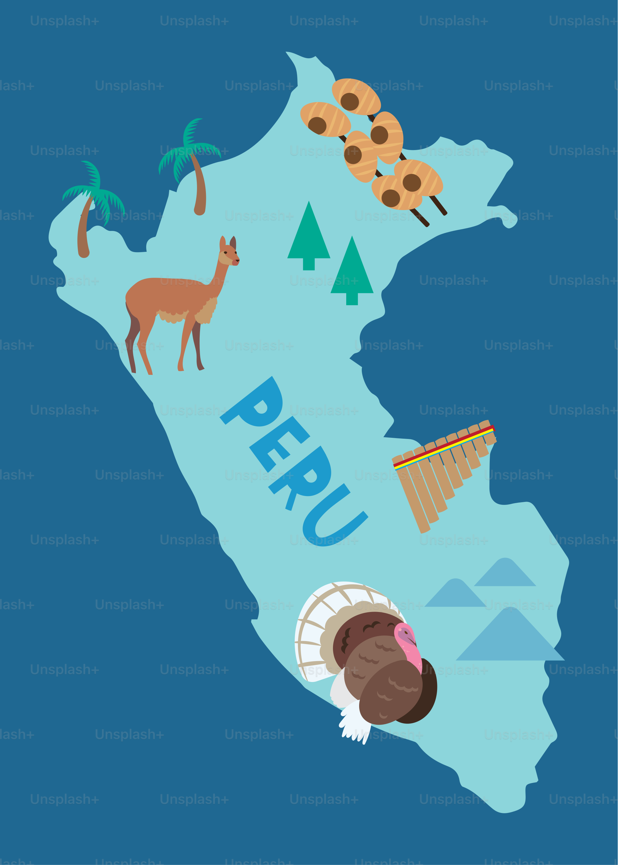 A map of peru with animals and trees