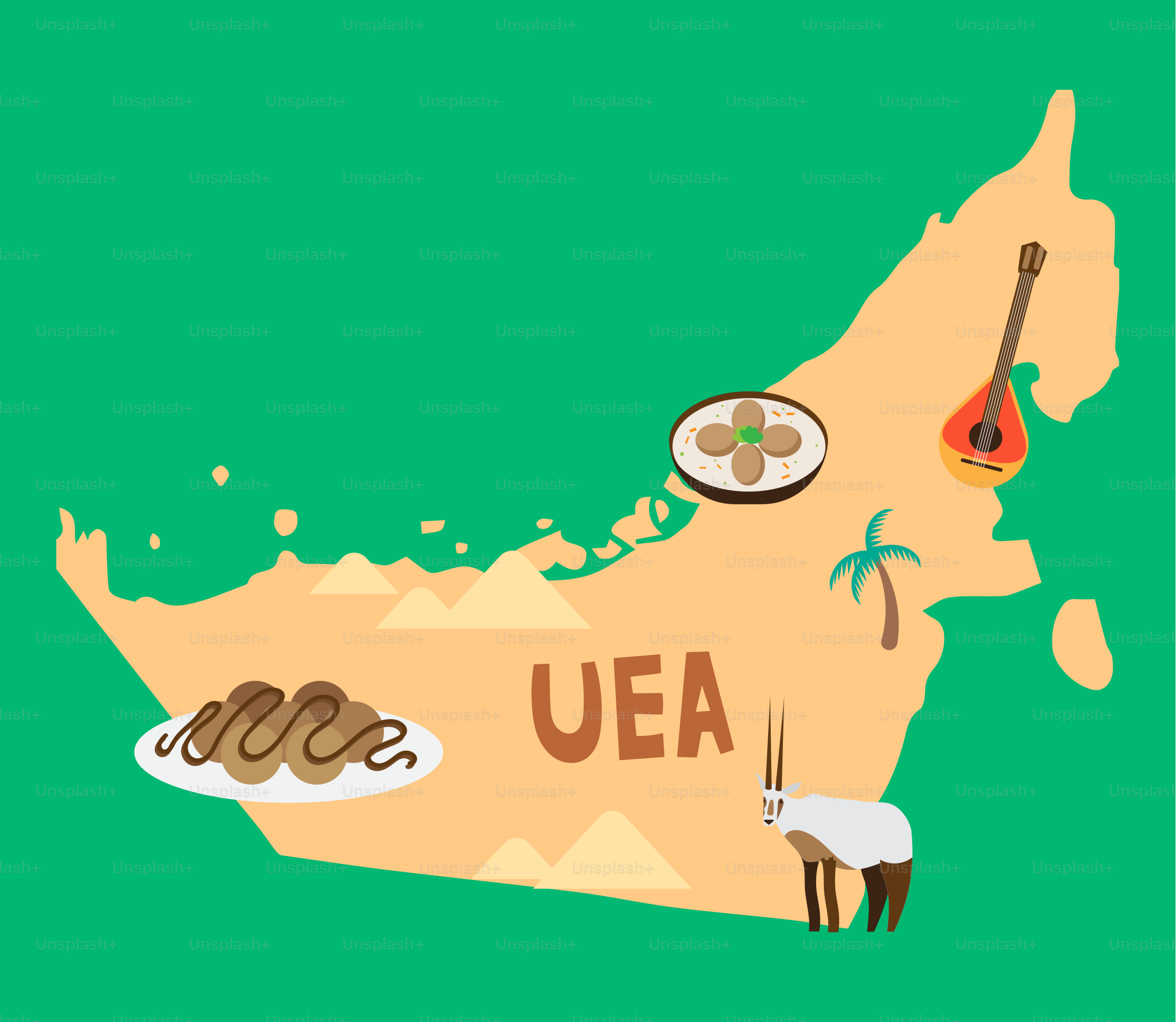 Une carte des États-Unis avec de la nourriture dessus