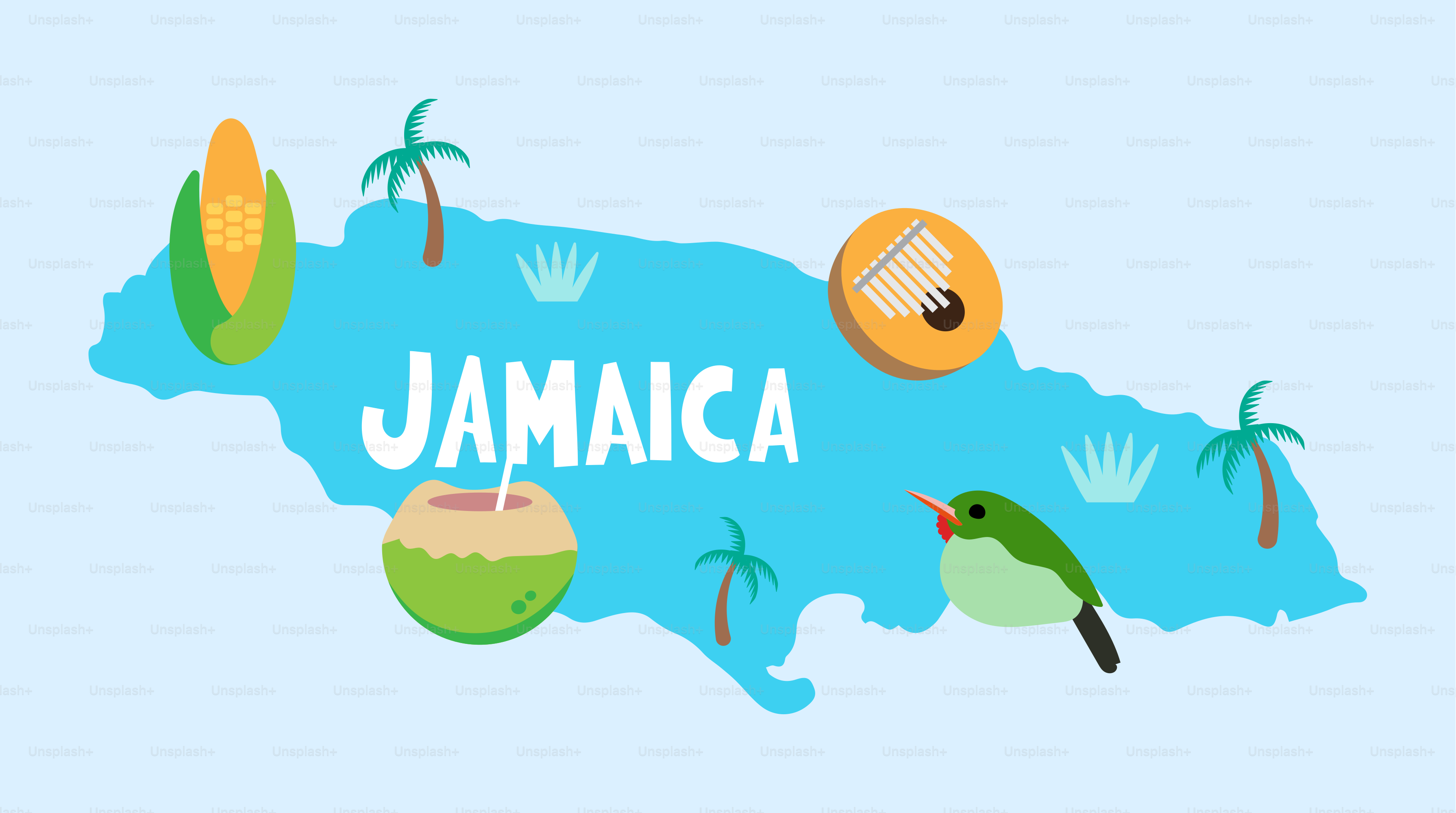 Une carte de la Jamaïque avec un oiseau posé dessus