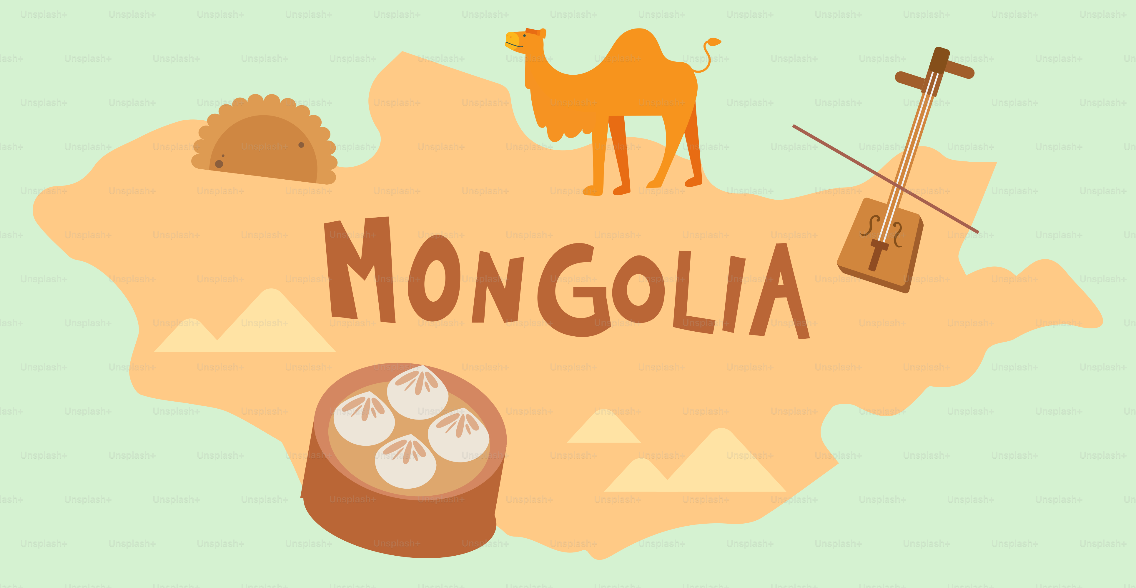 Une carte avec un chameau et d’autres objets dessus