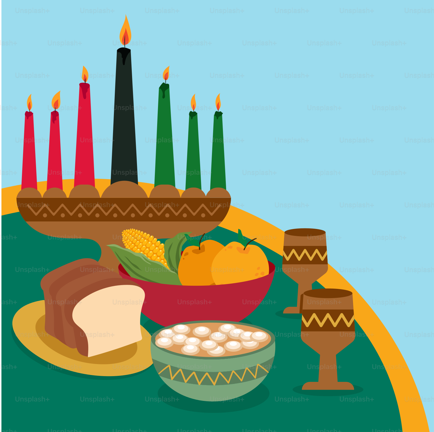 A table topped with a bowl of food and candles