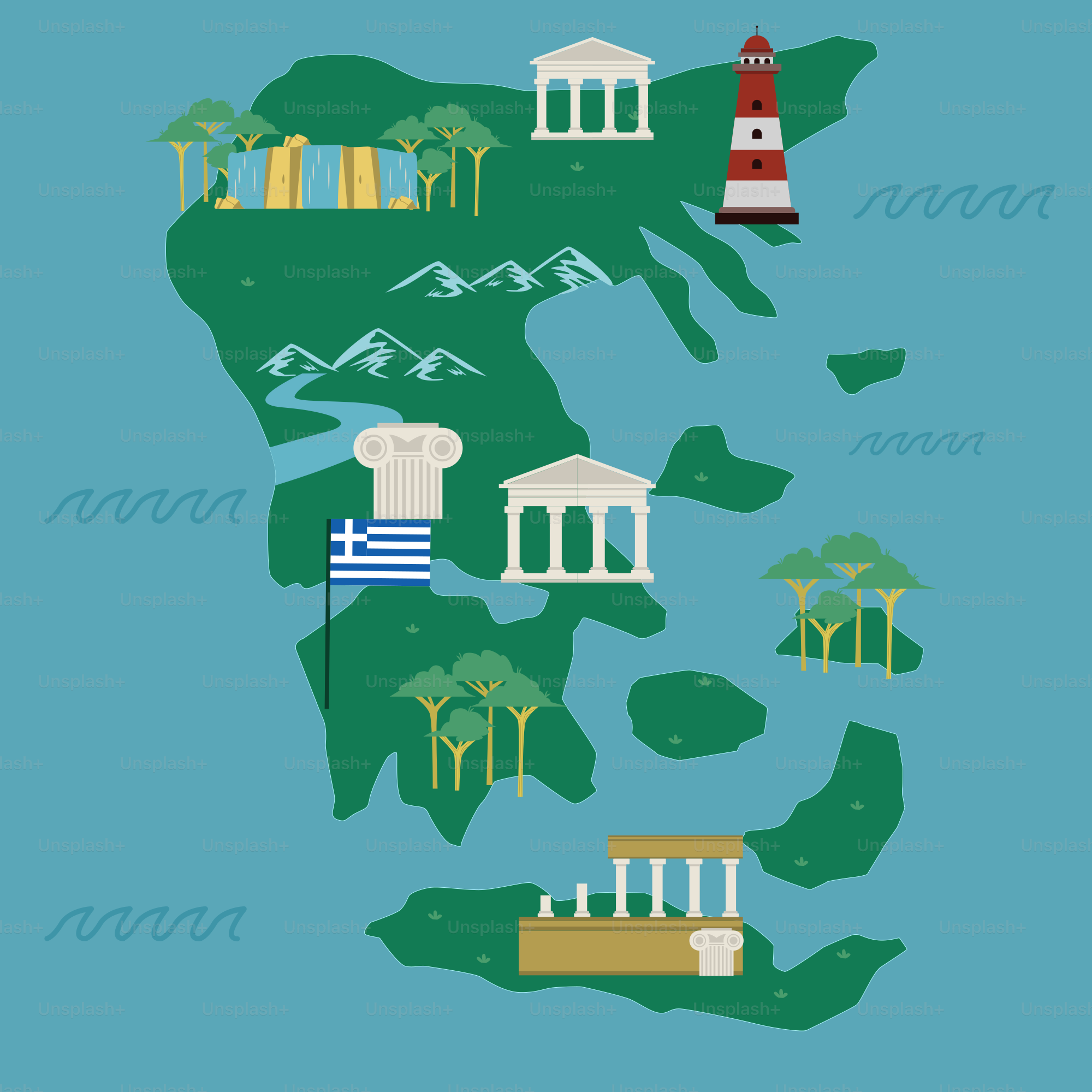 A map of the united states with a lighthouse