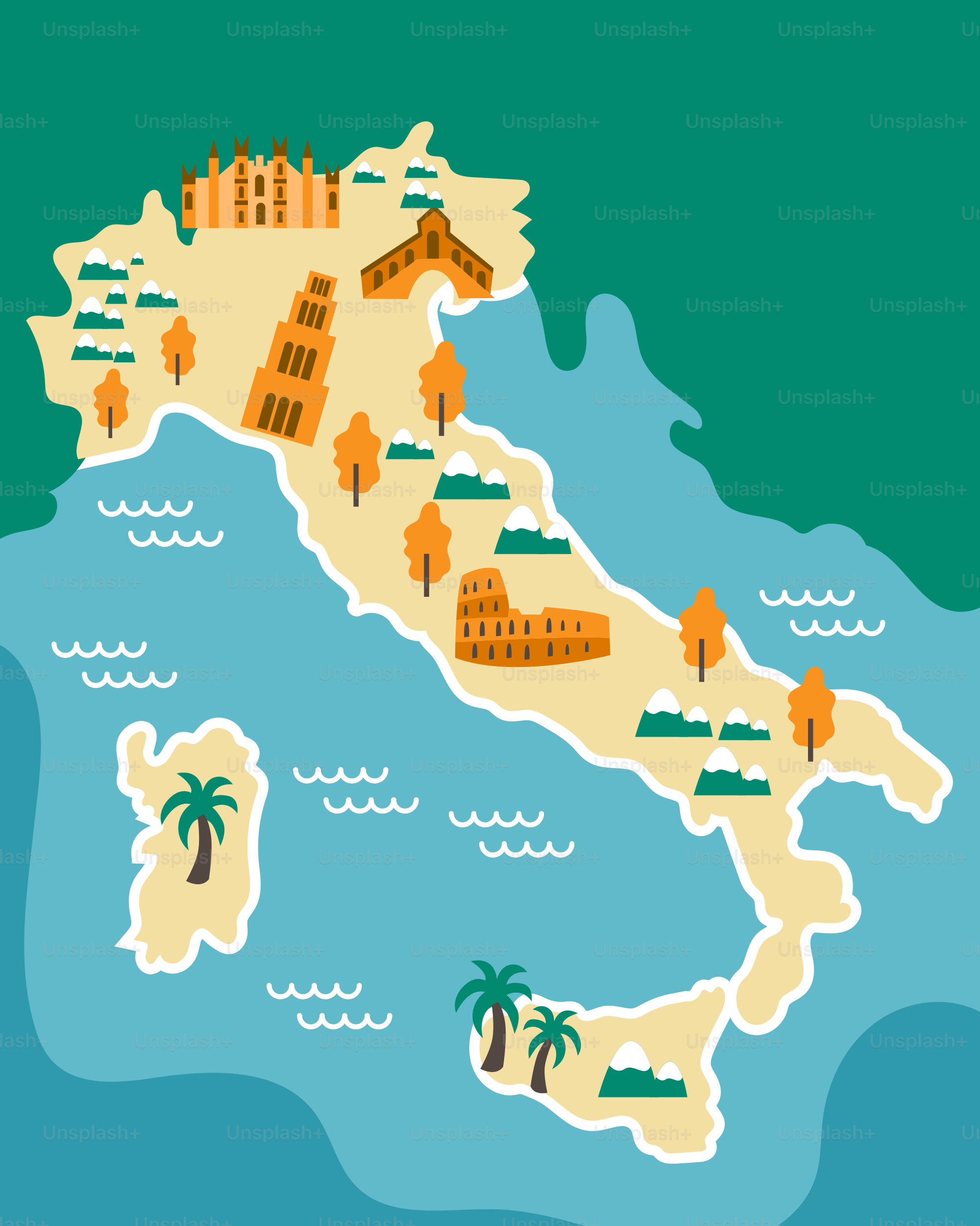 Eine Karte von Italien mit vielen Gebäuden