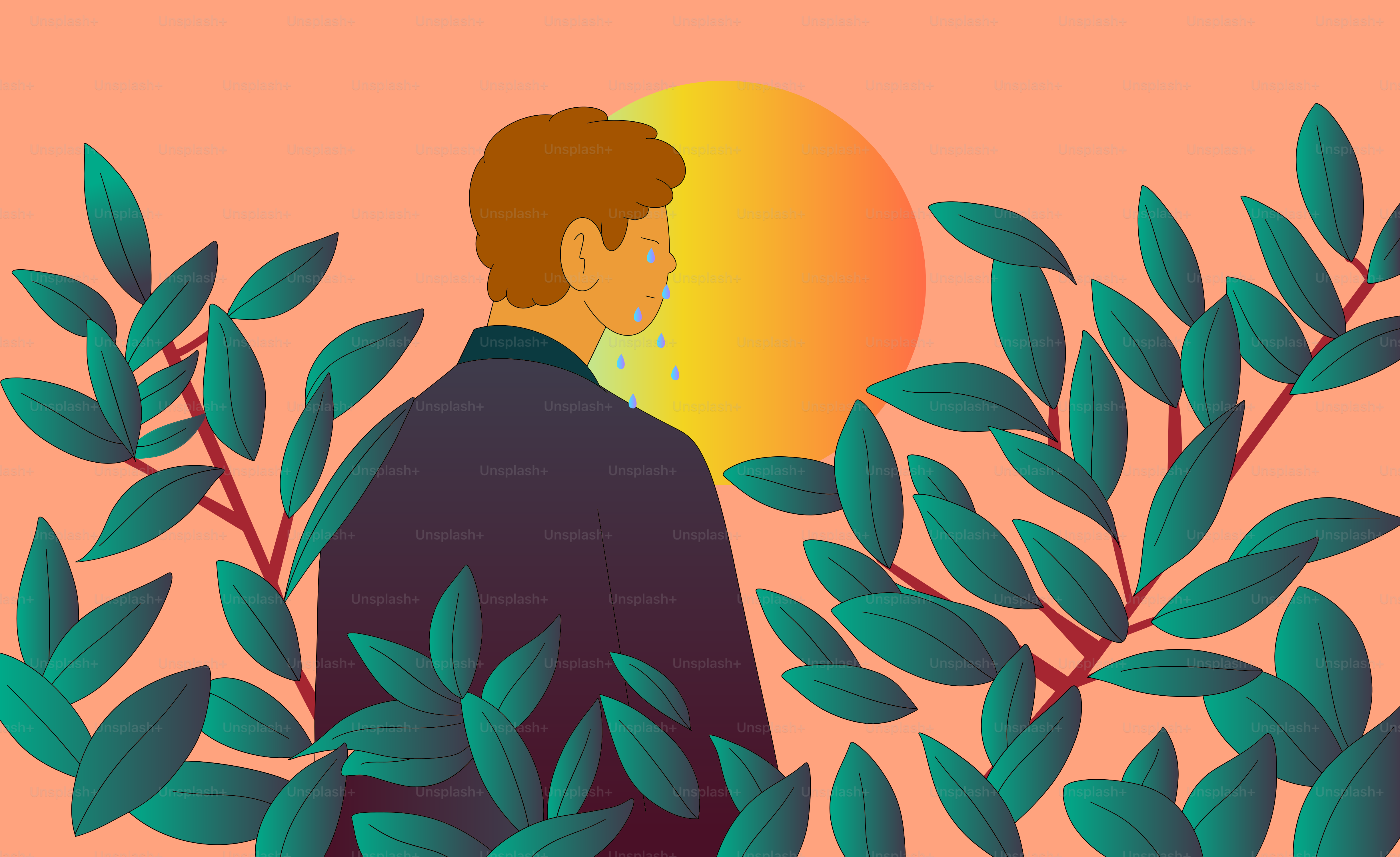 A man standing in front of a plant with the sun in the background