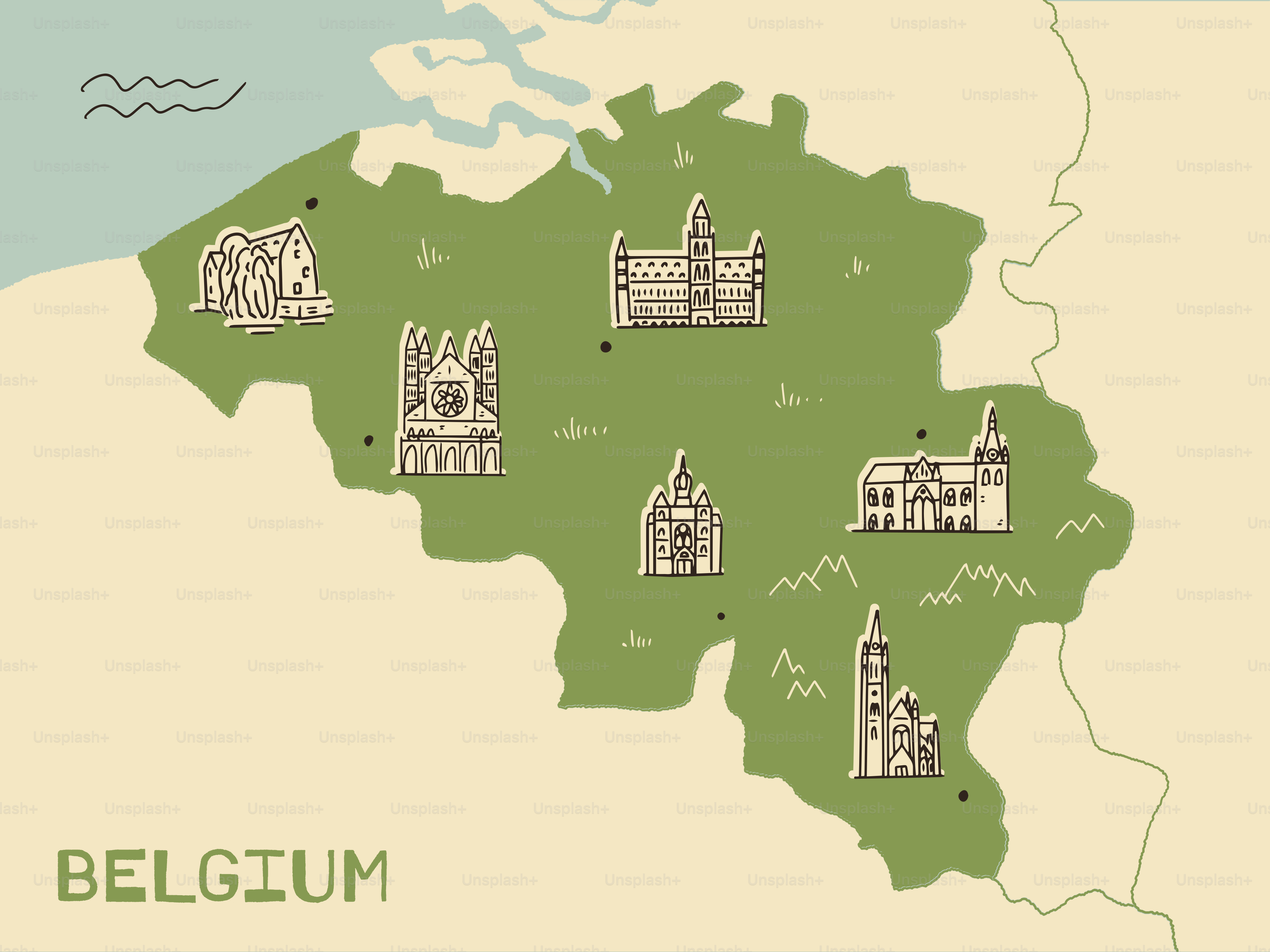 A map of belgium with all the towns