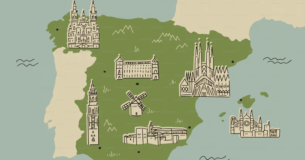 Um mapa da Espanha com todas as principais cidades vetor – Imagem sobre ...