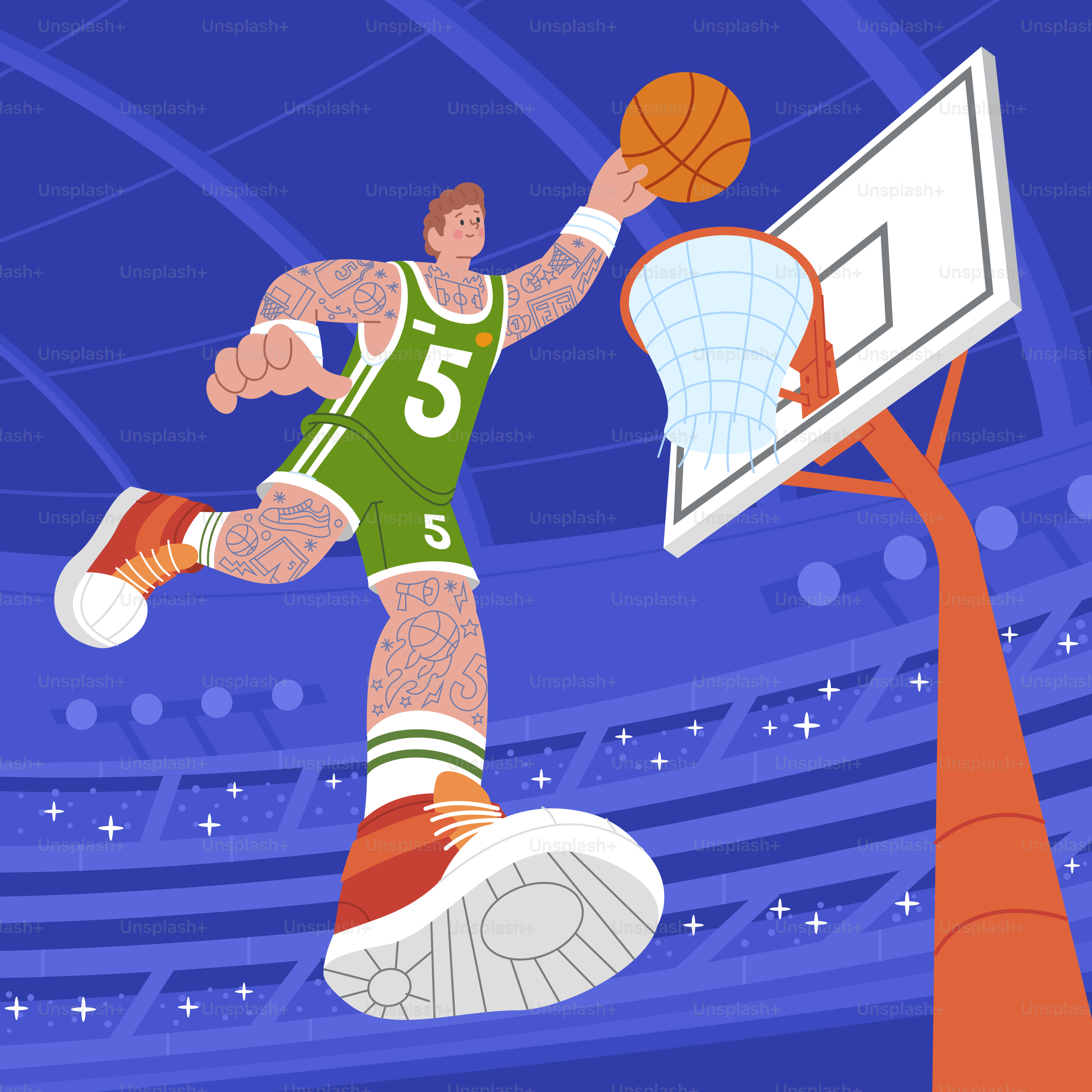 Un jugador de baloncesto saltando al aire para matar un baloncesto