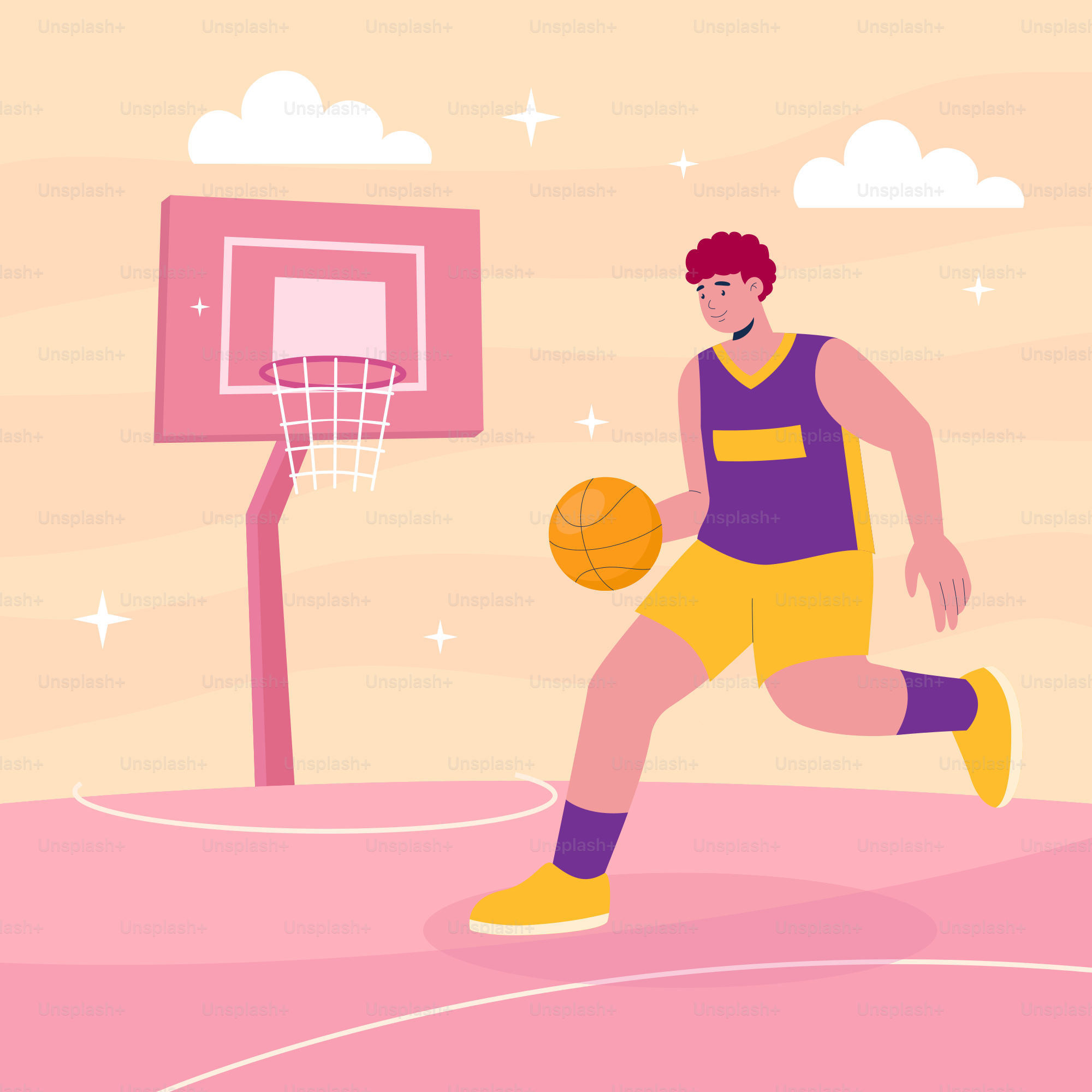 A basketball player dribbling a basketball on a court