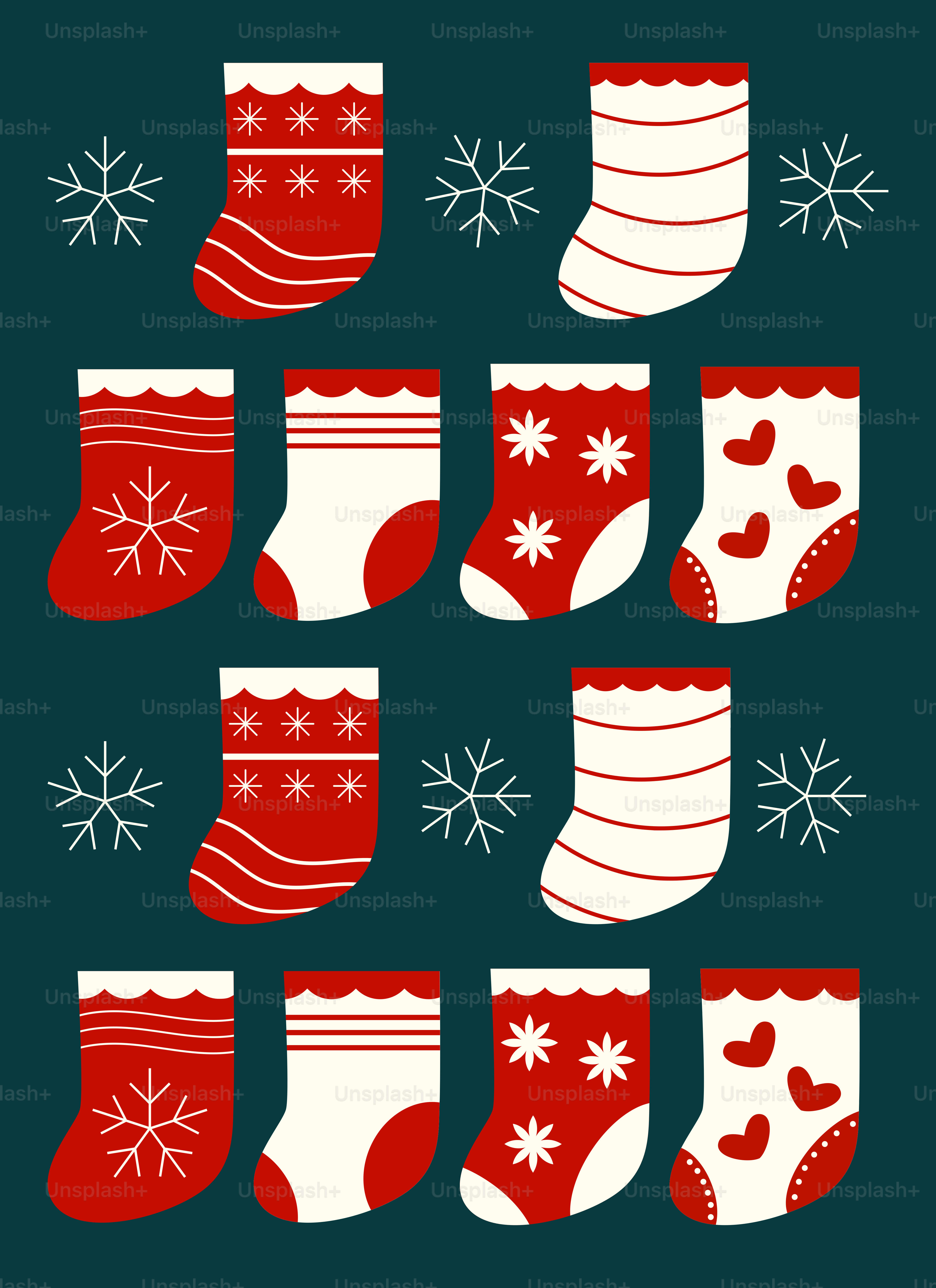 A group of christmas stockings with snowflakes on them
