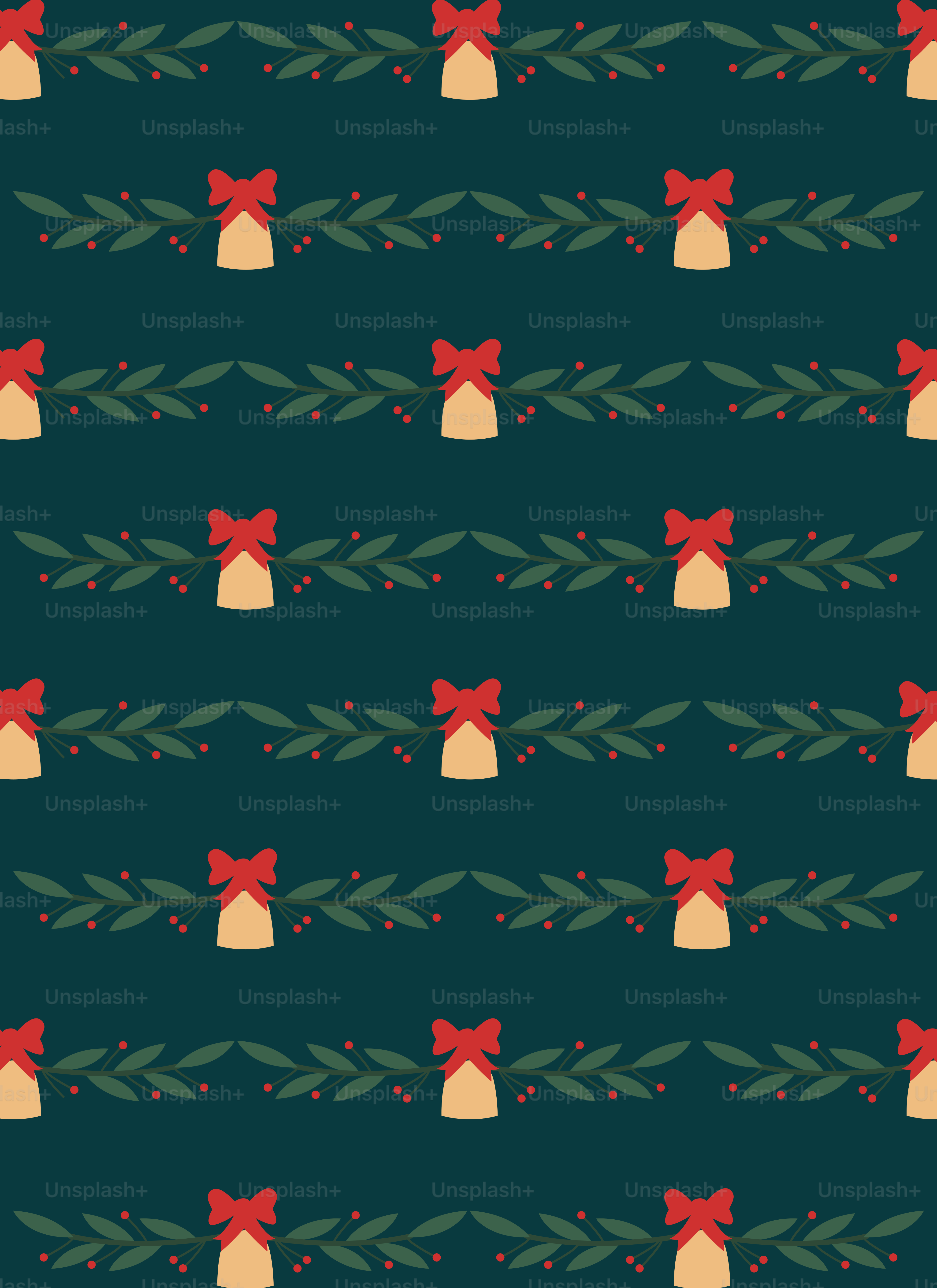 A christmas pattern with a red bow on a green background