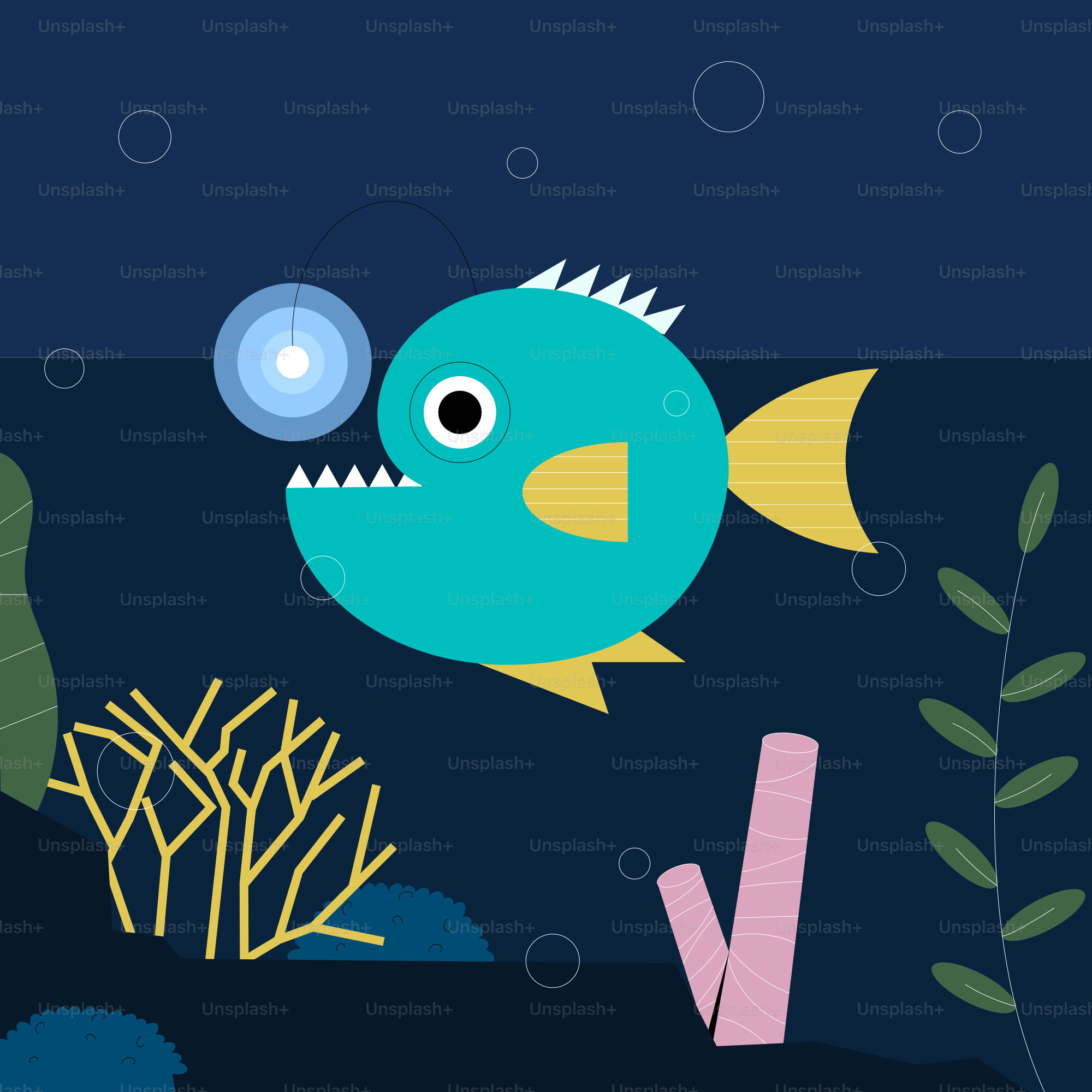 A blue fish with a letter v in its mouth