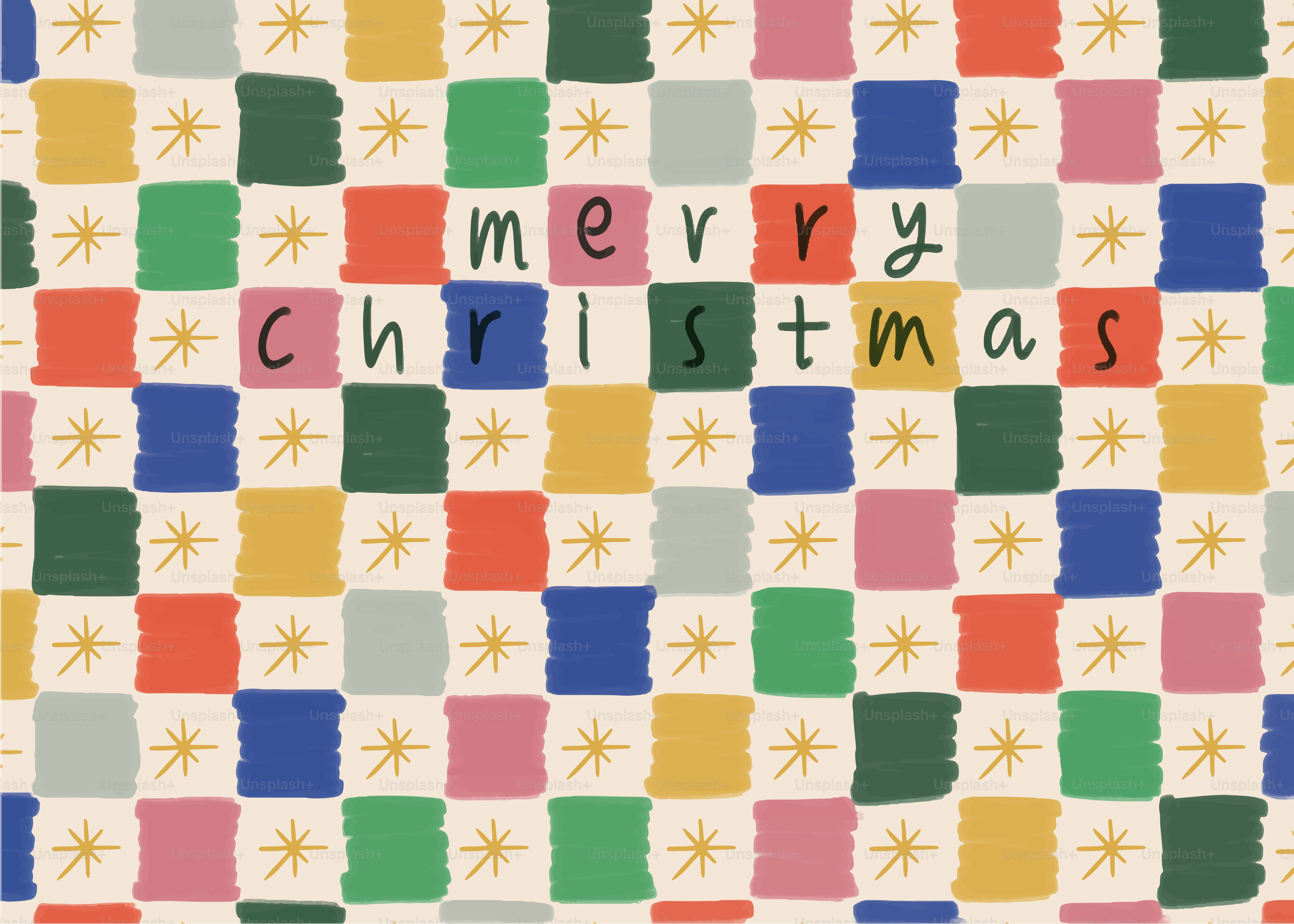 Um cartão de Natal colorido com as palavras feliz Natal