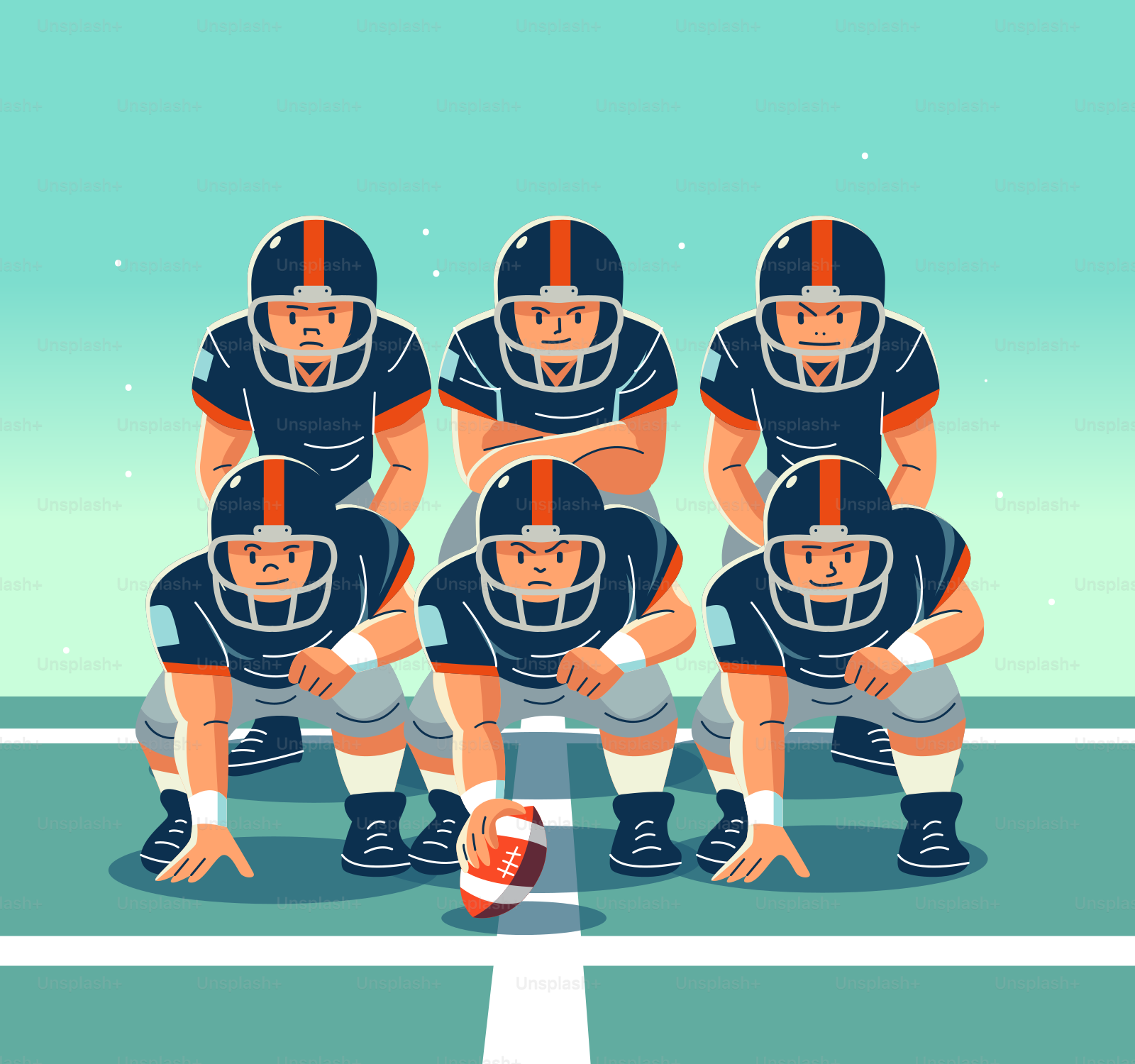 A cartoon of a football team on a field