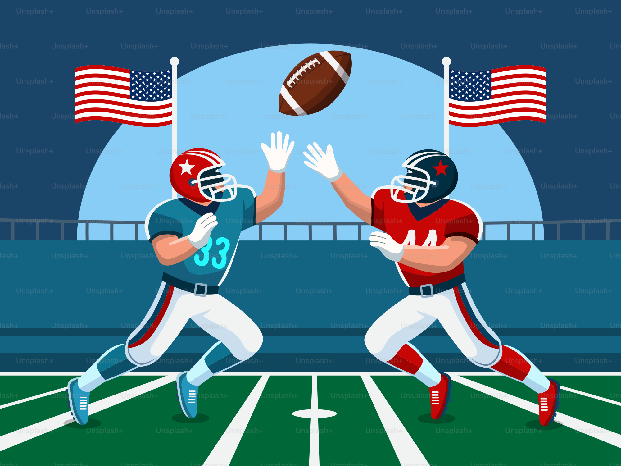 A football player catching a ball on a field