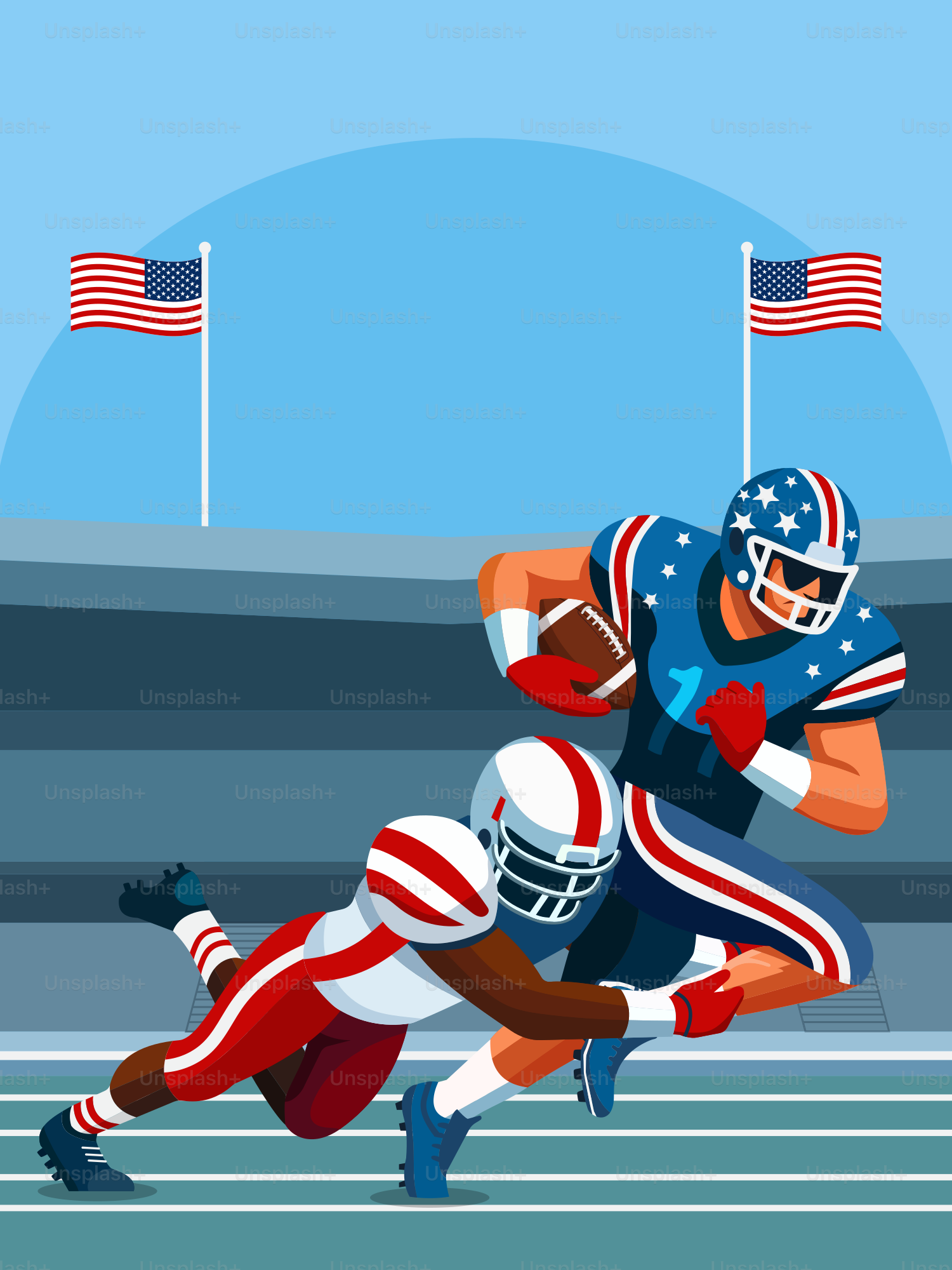 A football player is running with the ball