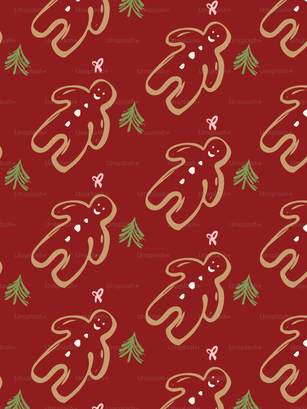 赤い背景にクリスマスツリーの模様が描かれている