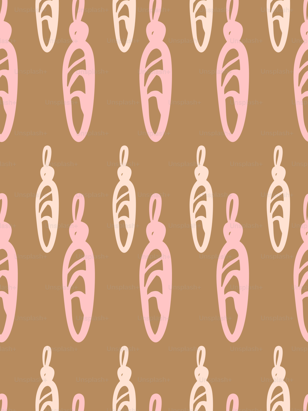 A brown background with pink and white shapes