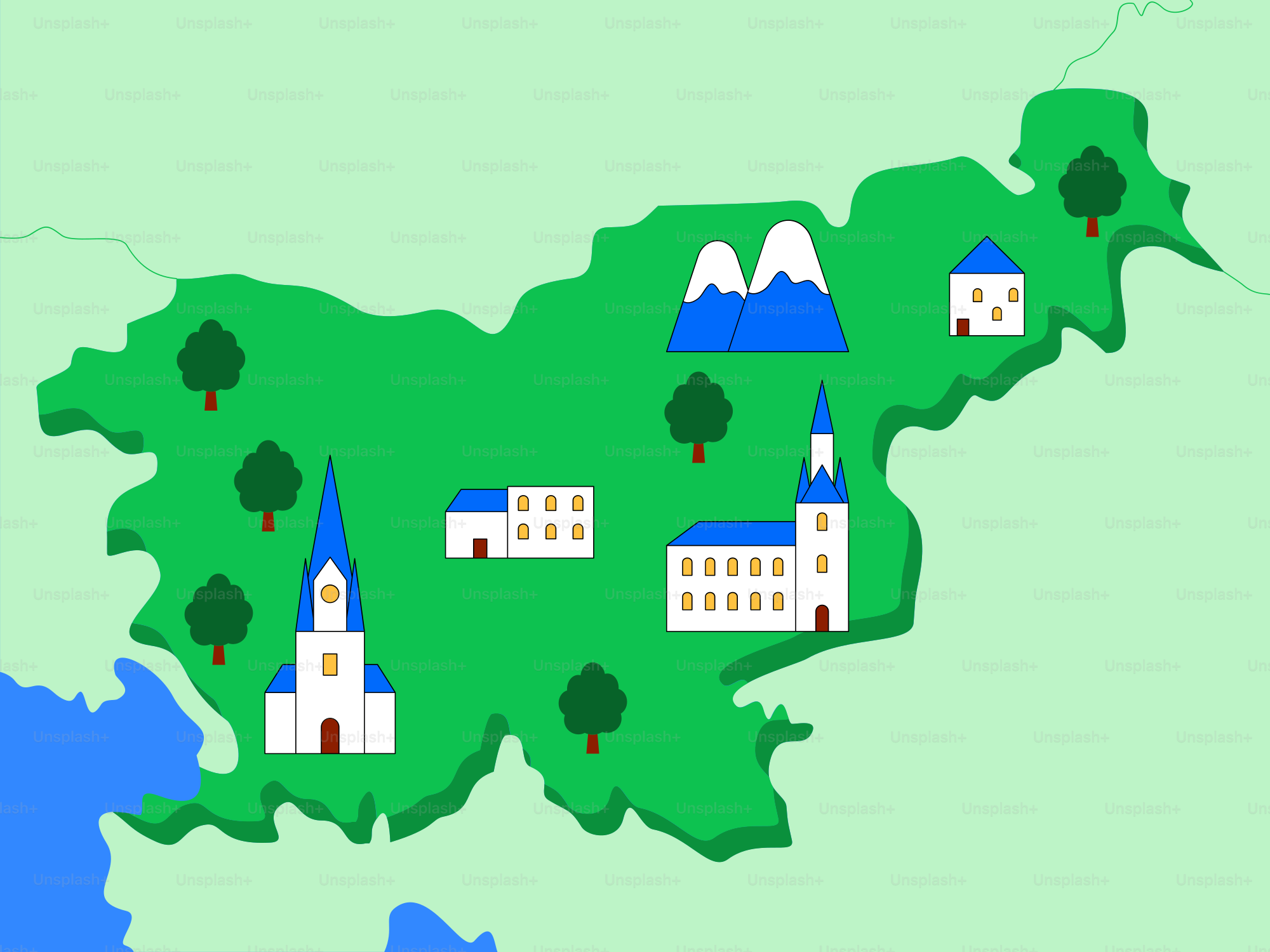 A map of a country with a lot of buildings